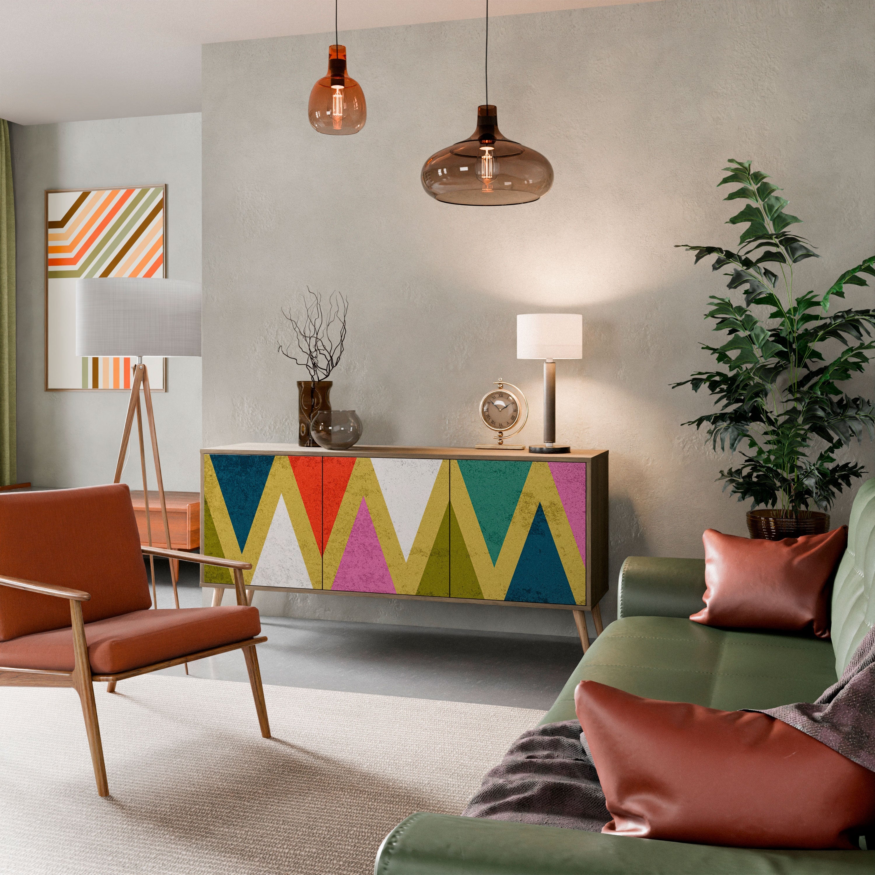 COLORFUL TRIANGLES 3-türiges Sideboard in Eichenoptik