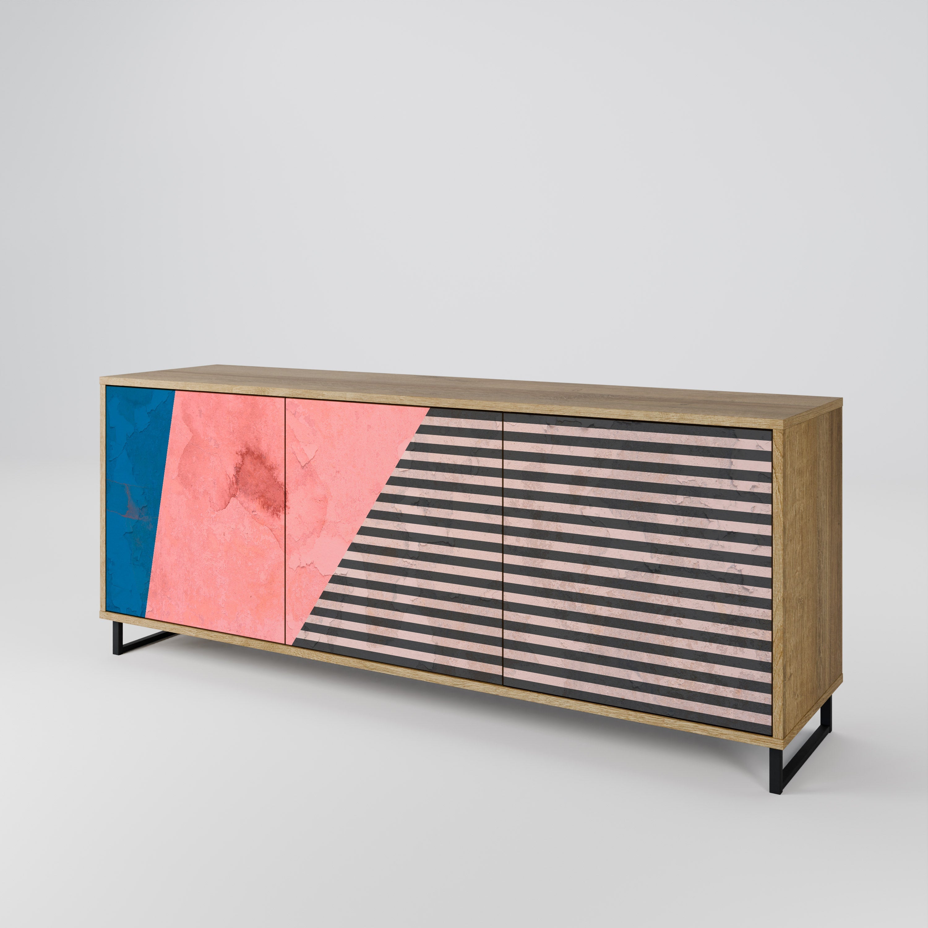 GLAMOROUS STRIPE 3-türiges Sideboard in Eichenoptik