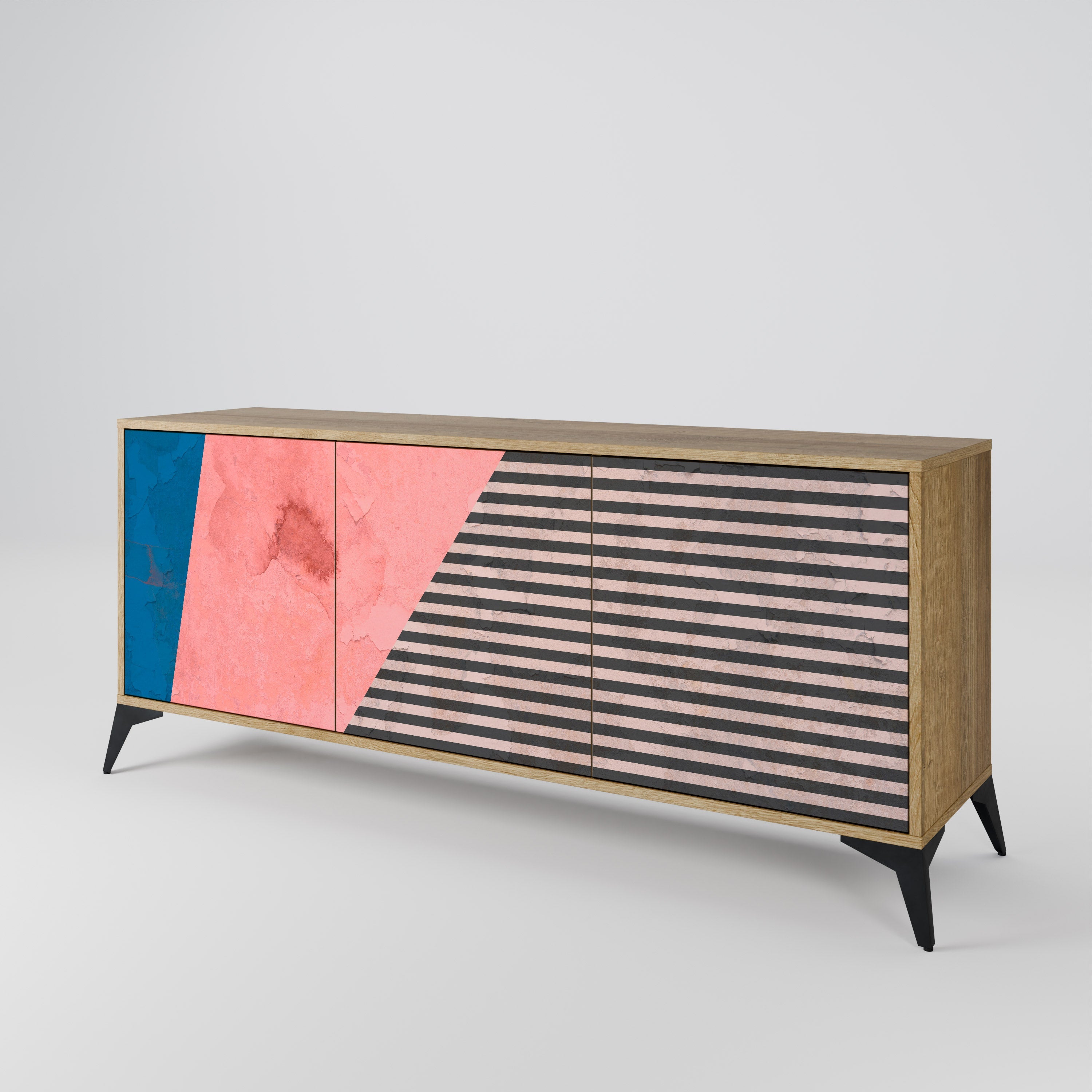 GLAMOROUS STRIPE 3-türiges Sideboard in Eichenoptik