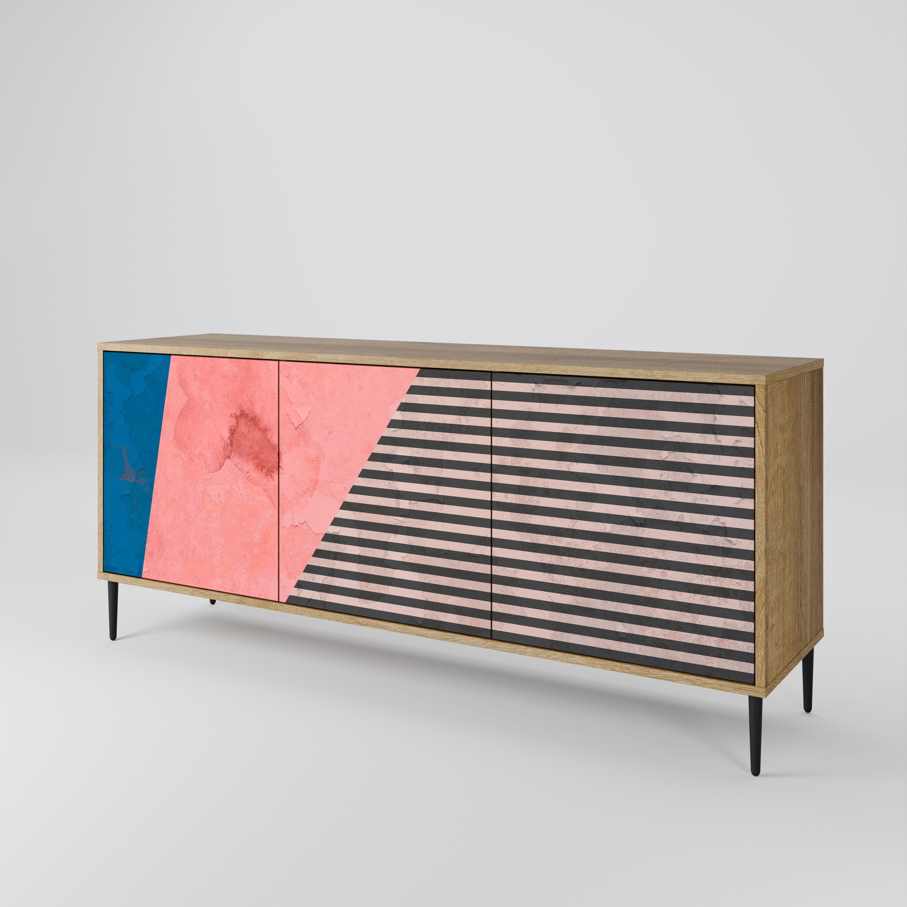 GLAMOROUS STRIPE 3-türiges Sideboard in Eichenoptik
