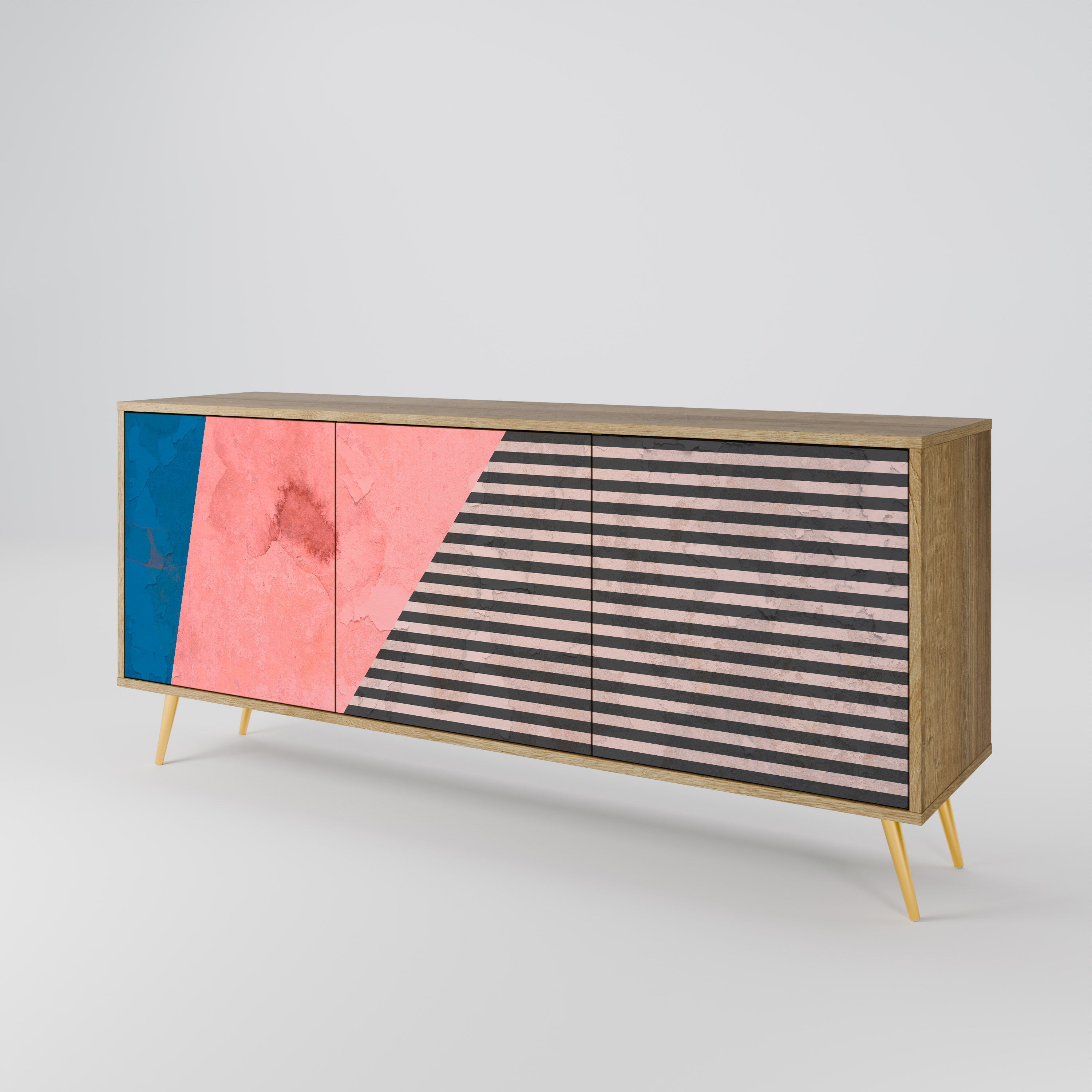 GLAMOROUS STRIPE 3-türiges Sideboard in Eichenoptik
