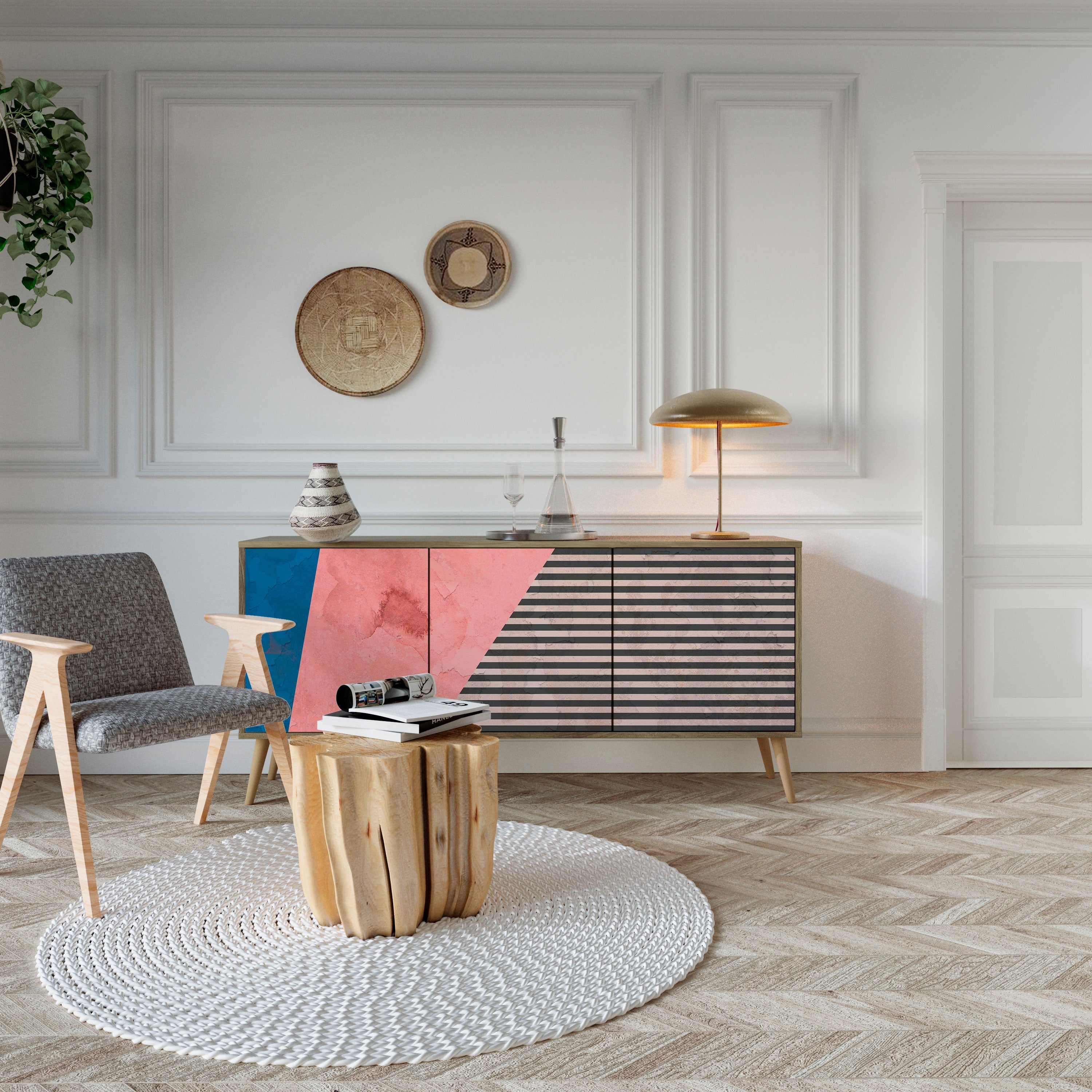 GLAMOROUS STRIPE 3-türiges Sideboard in Eichenoptik