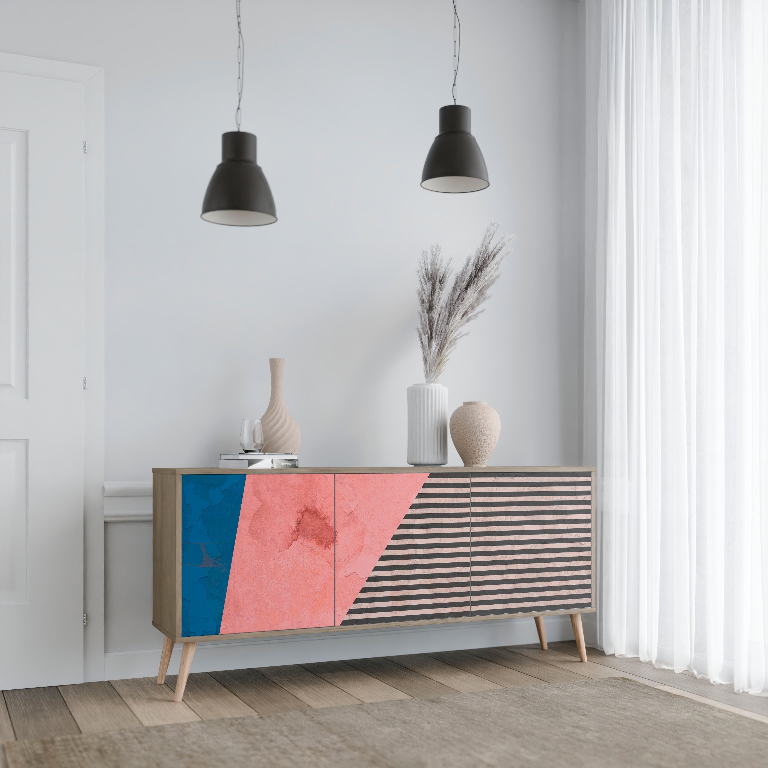 GLAMOROUS STRIPE 3-türiges Sideboard in Eichenoptik