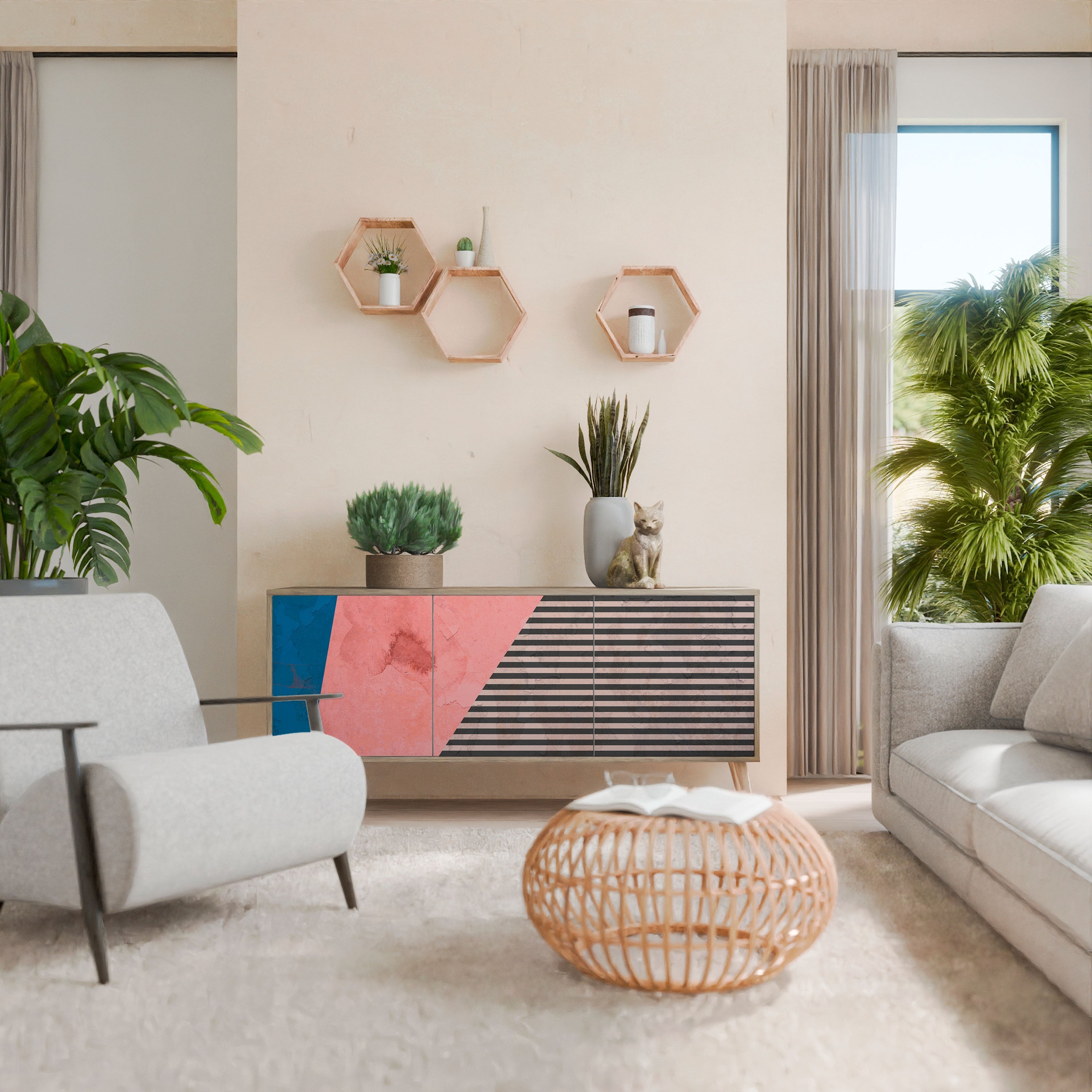 GLAMOROUS STRIPE 3-türiges Sideboard in Eichenoptik