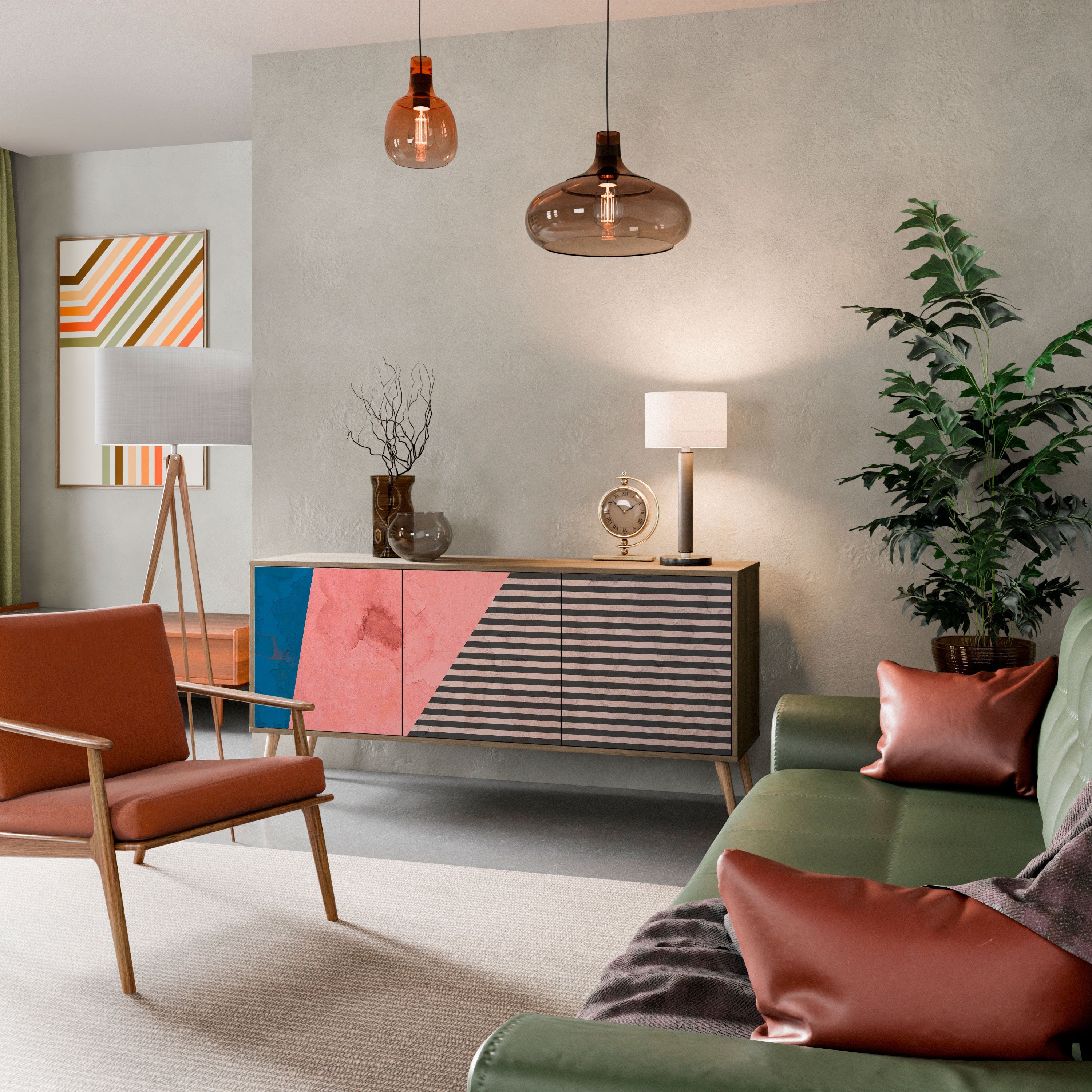 GLAMOROUS STRIPE 3-türiges Sideboard in Eichenoptik