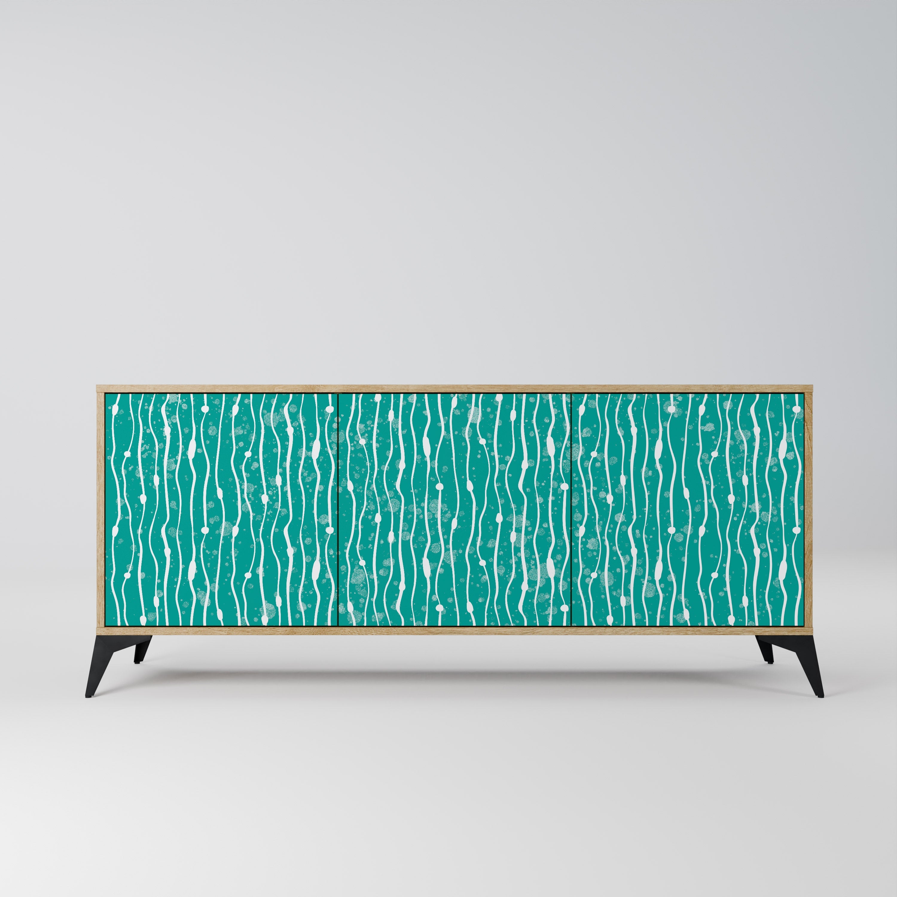 TURQUOISE RAIN 3-Door Sideboard in Oak Effect