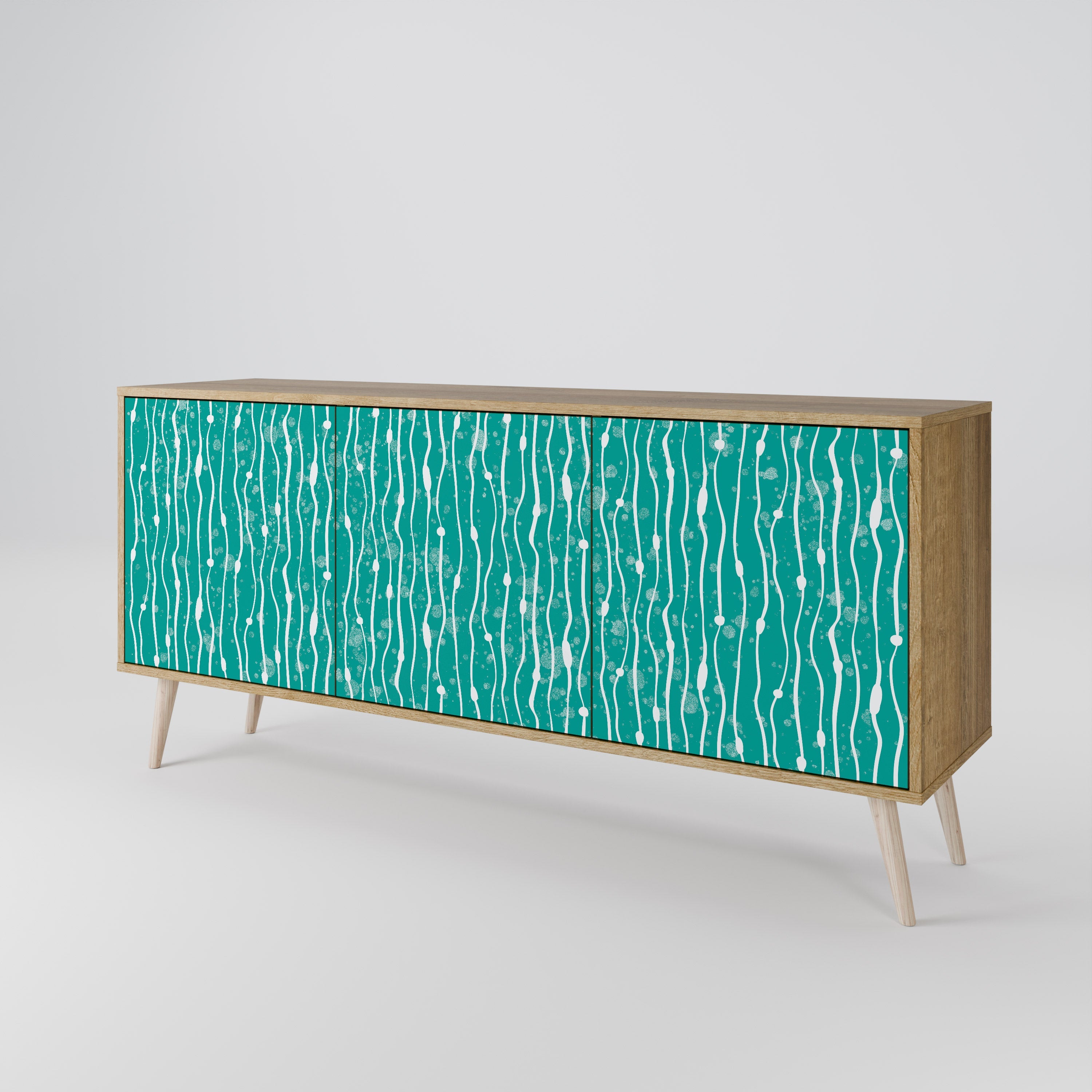 TURQUOISE RAIN 3-Door Sideboard in Oak Effect