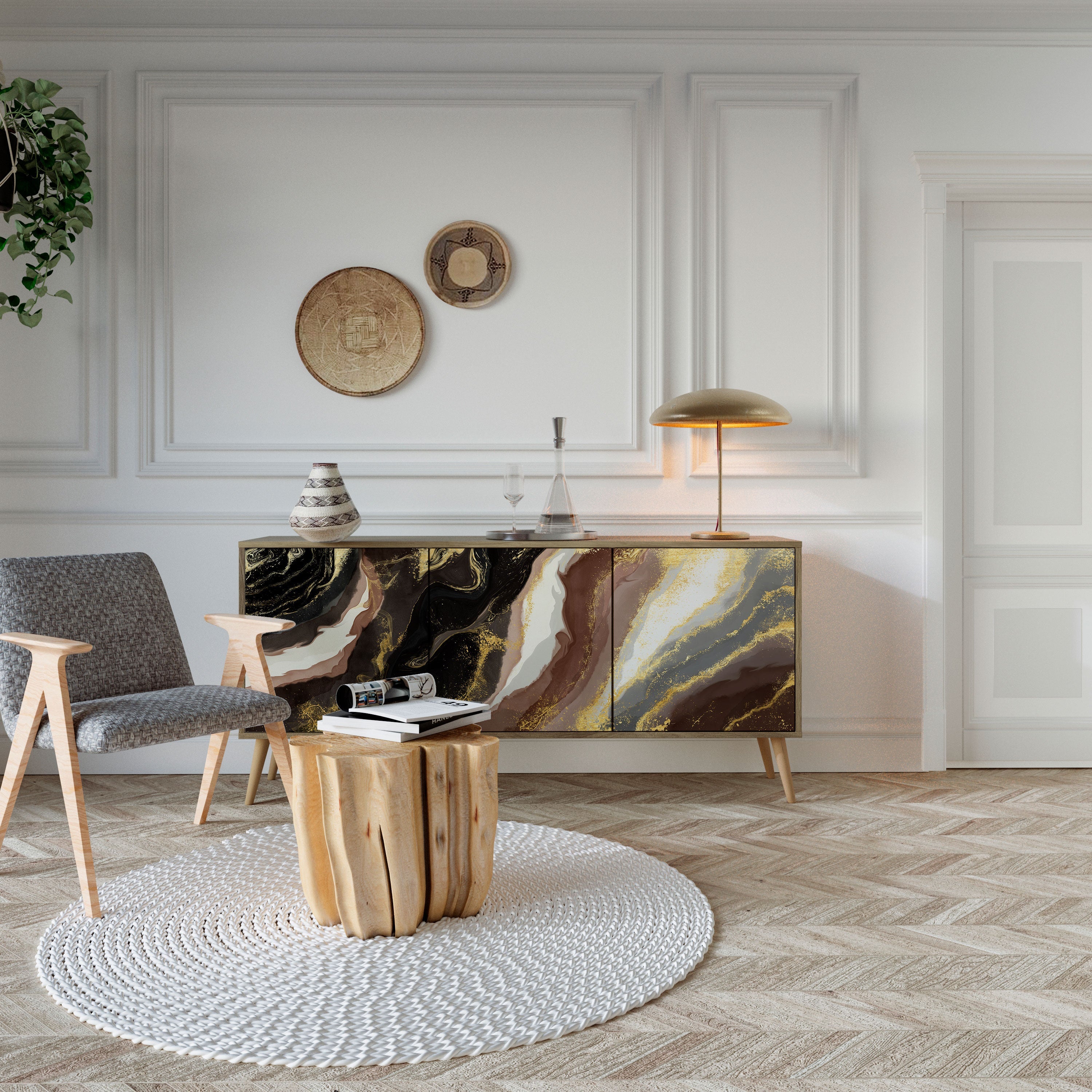 GOLD DUST 3-Door Sideboard in Oak Effect