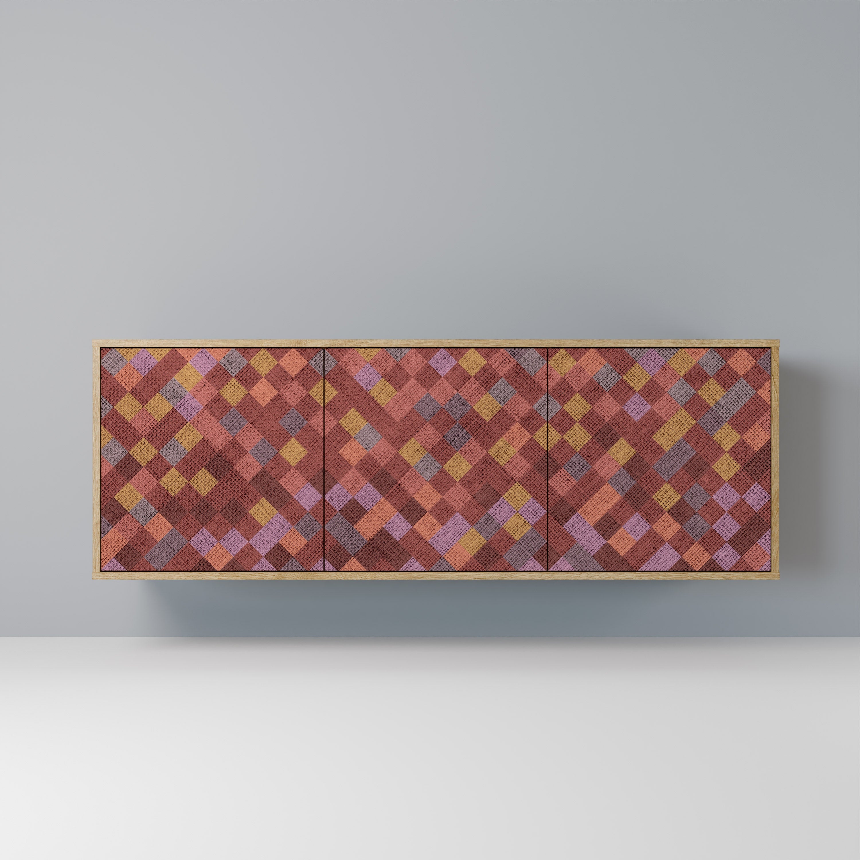 PAINTED SQUARES 3-Door Sideboard in Oak Effect