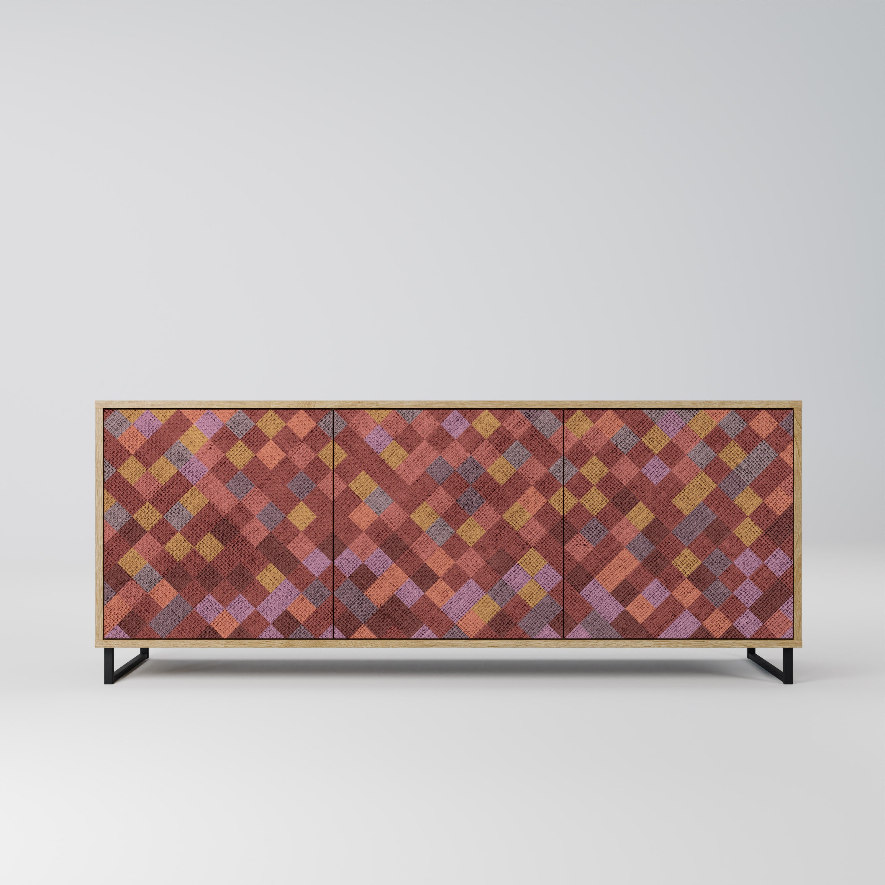 PAINTED SQUARES 3-Door Sideboard in Oak Effect