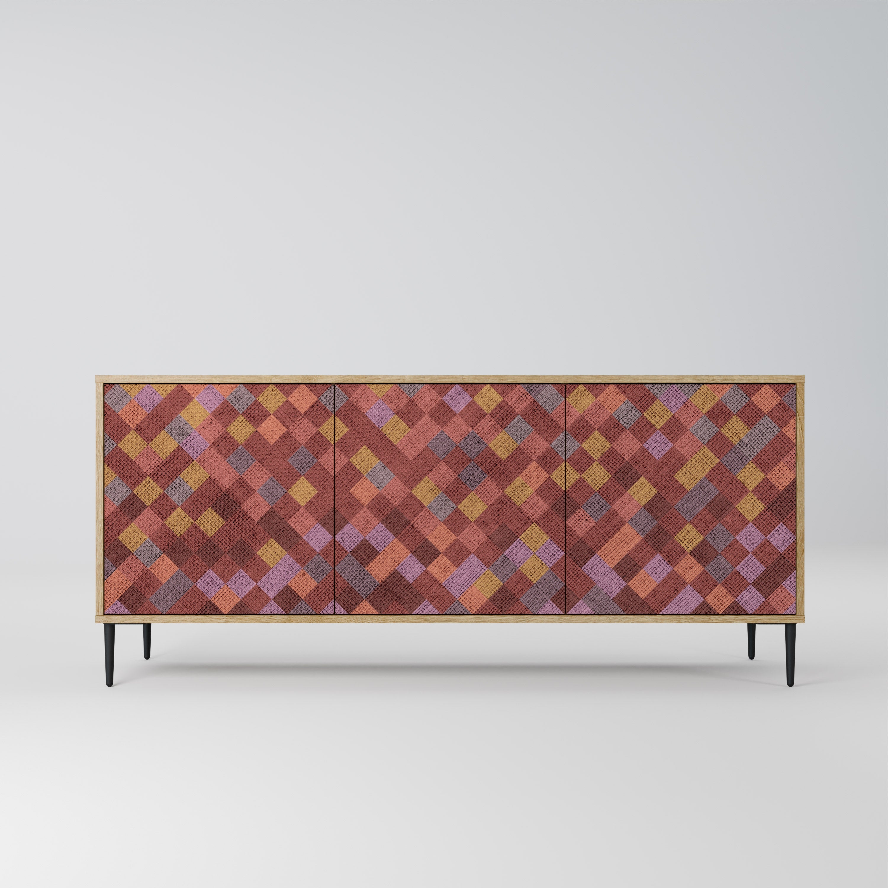 PAINTED SQUARES 3-Door Sideboard in Oak Effect