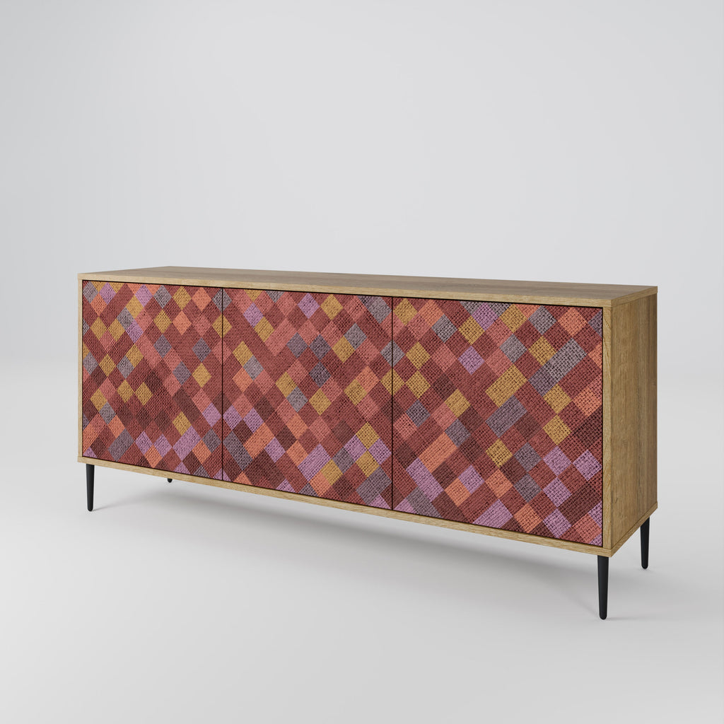 PAINTED SQUARES 3-Door Sideboard in Oak Effect