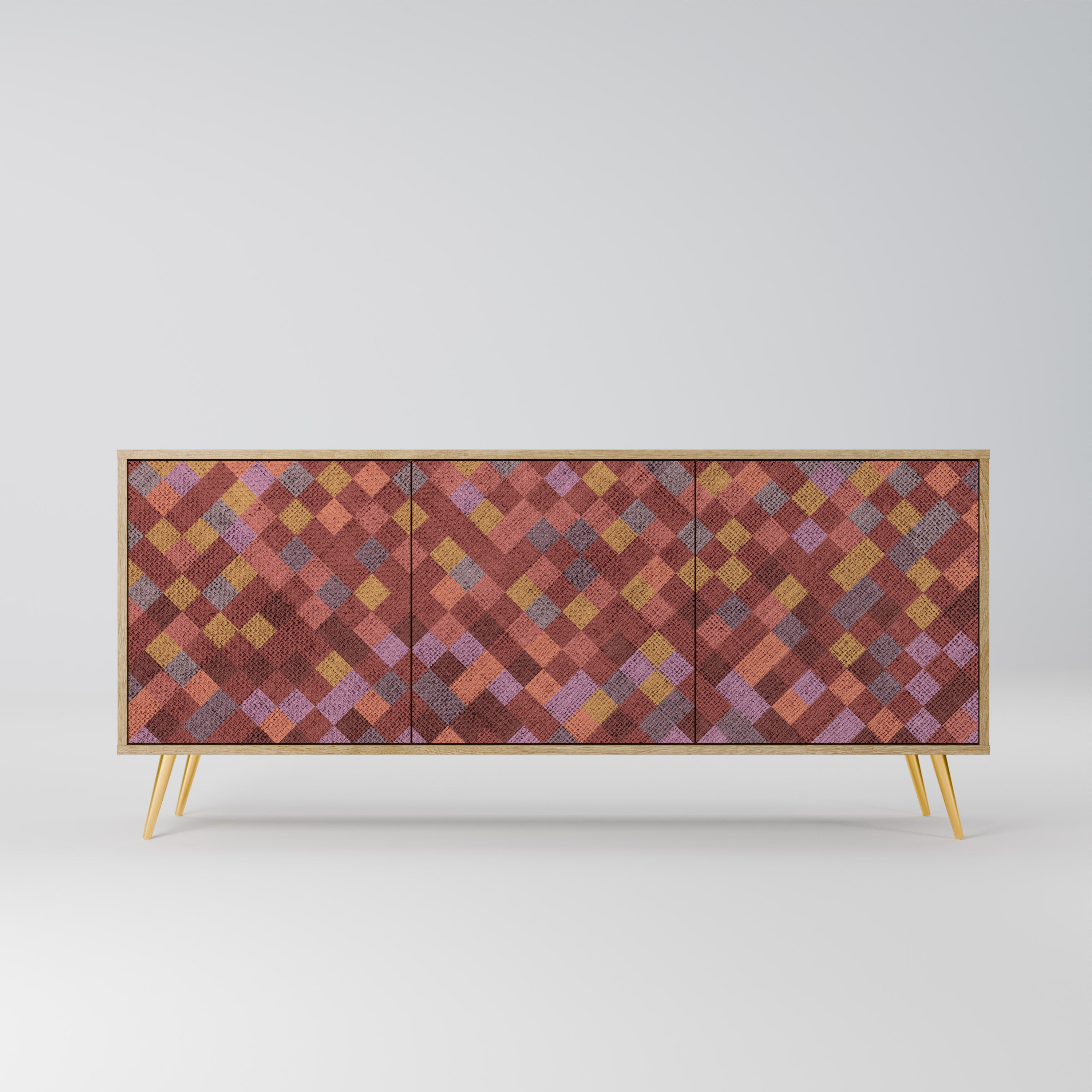 PAINTED SQUARES 3-Door Sideboard in Oak Effect