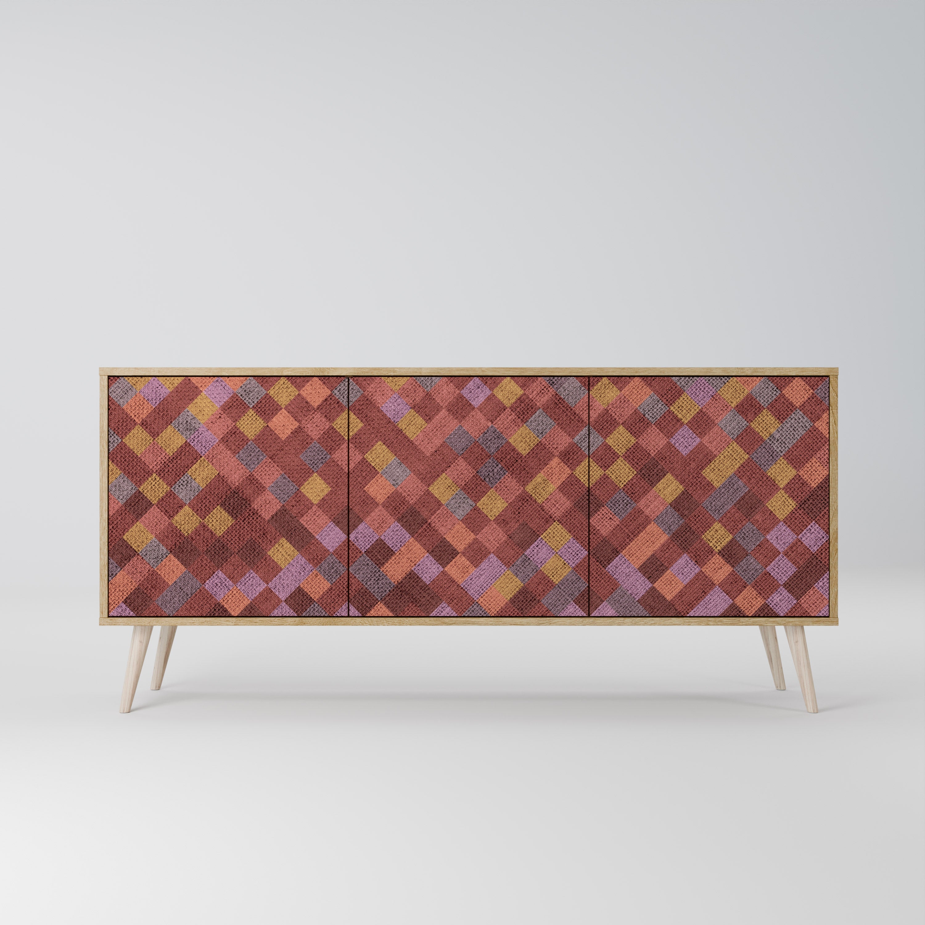 PAINTED SQUARES 3-Door Sideboard in Oak Effect