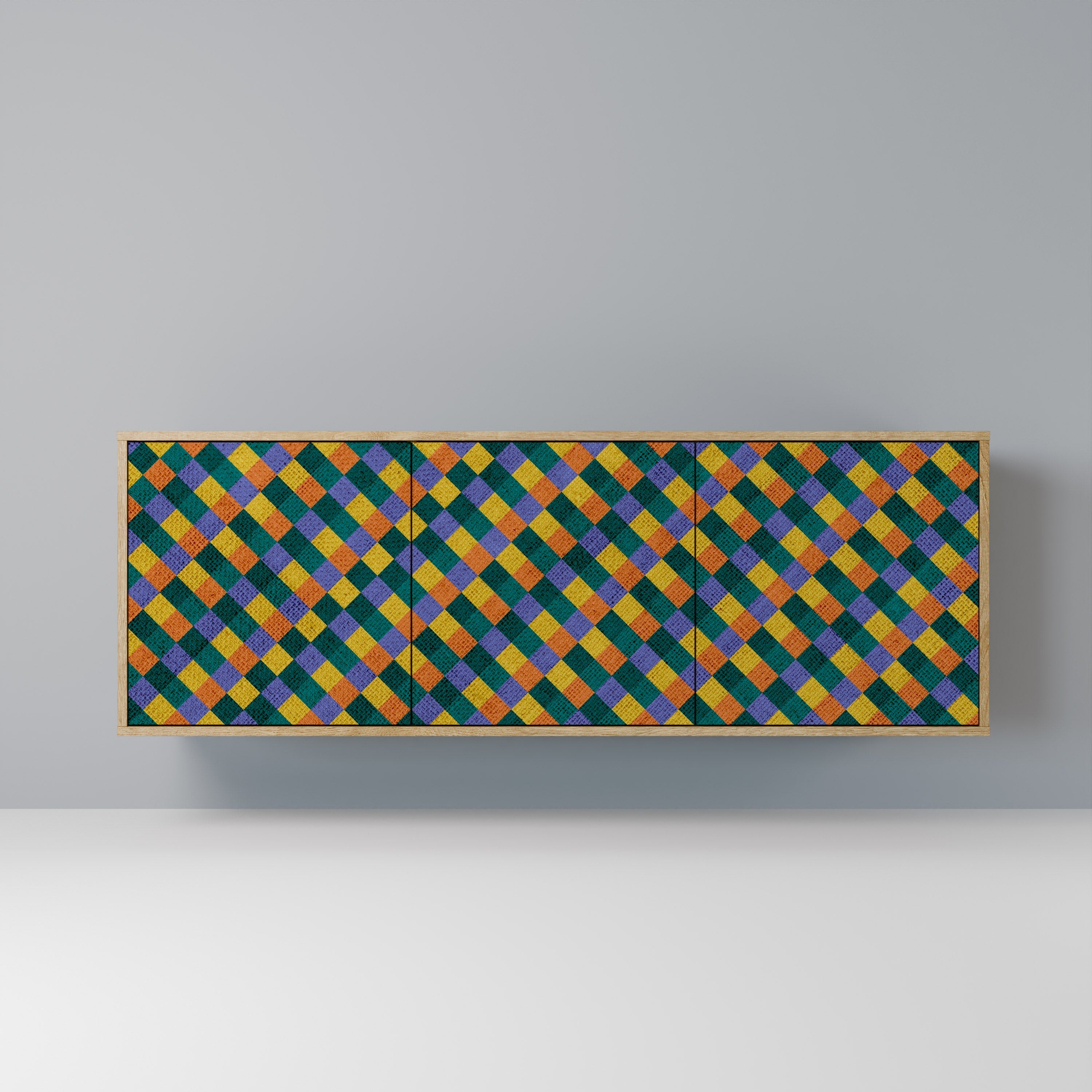PAINTED SQUARES MIX 3-türiges Sideboard in Eichenoptik