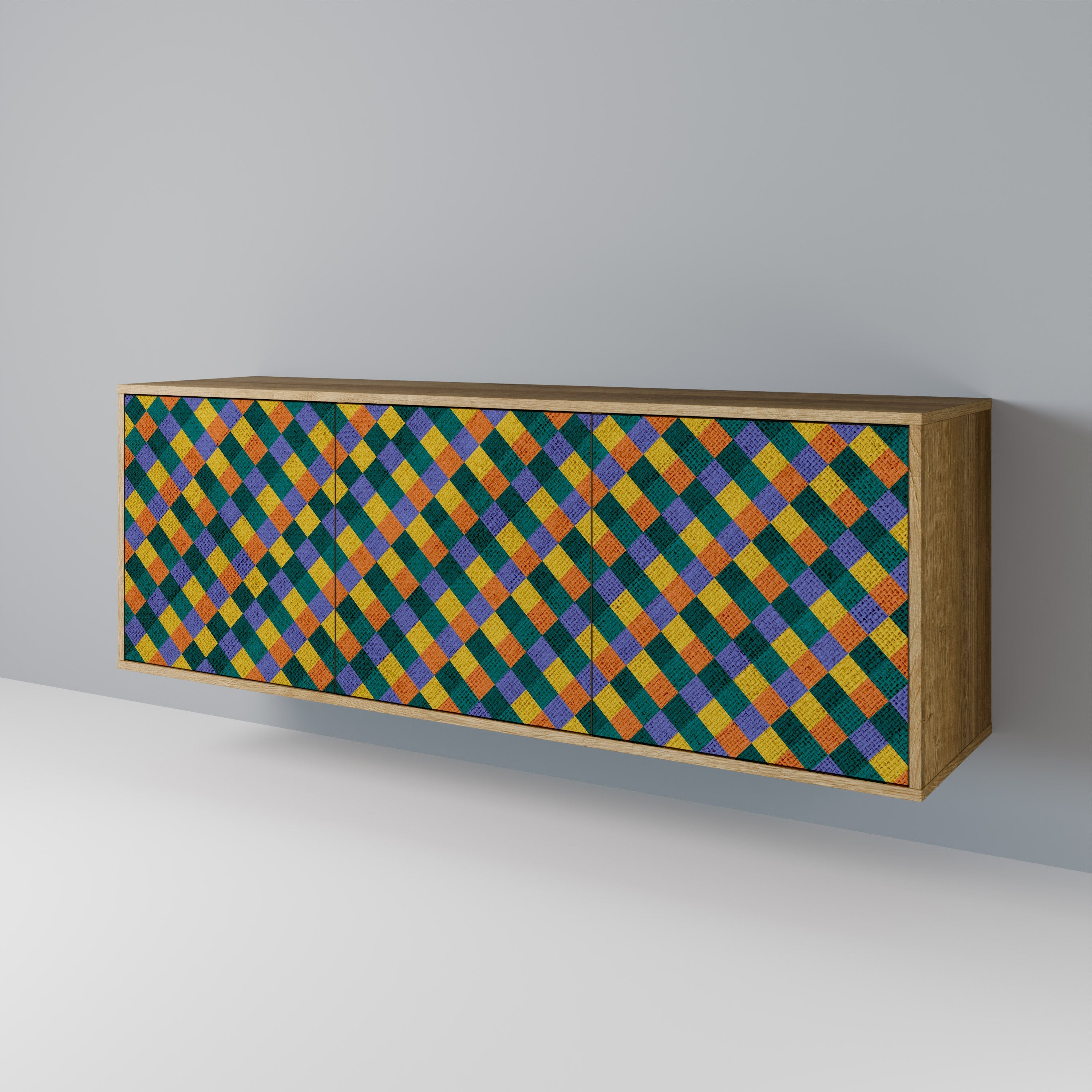 PAINTED SQUARES MIX 3-türiges Sideboard in Eichenoptik