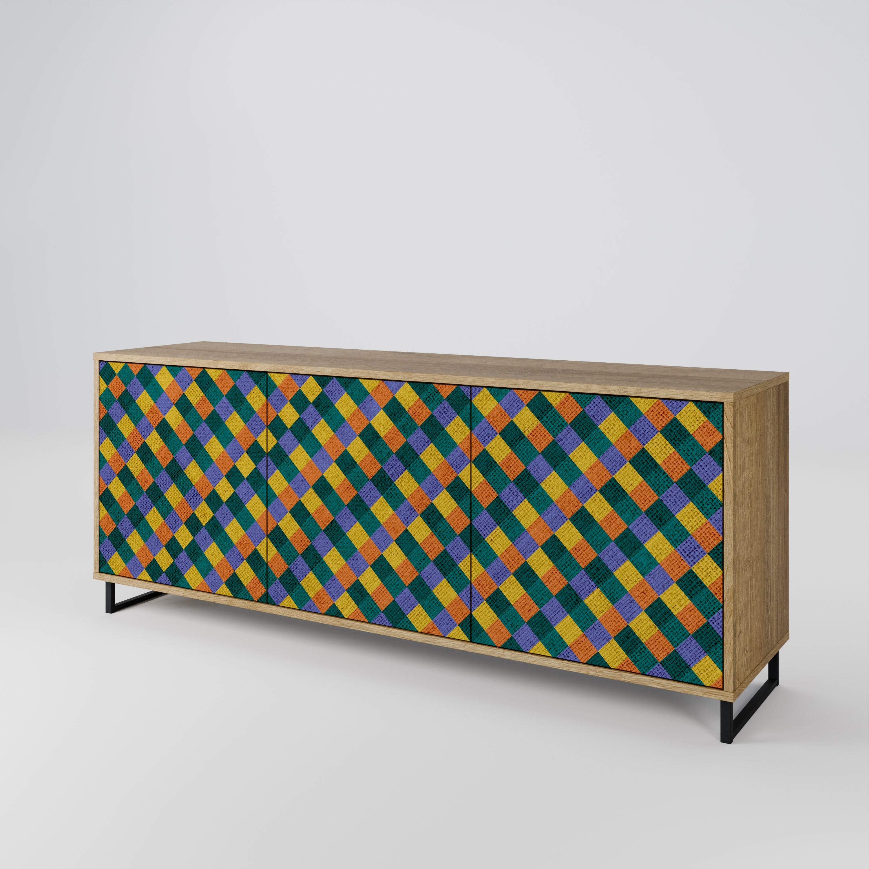 PAINTED SQUARES MIX 3-türiges Sideboard in Eichenoptik