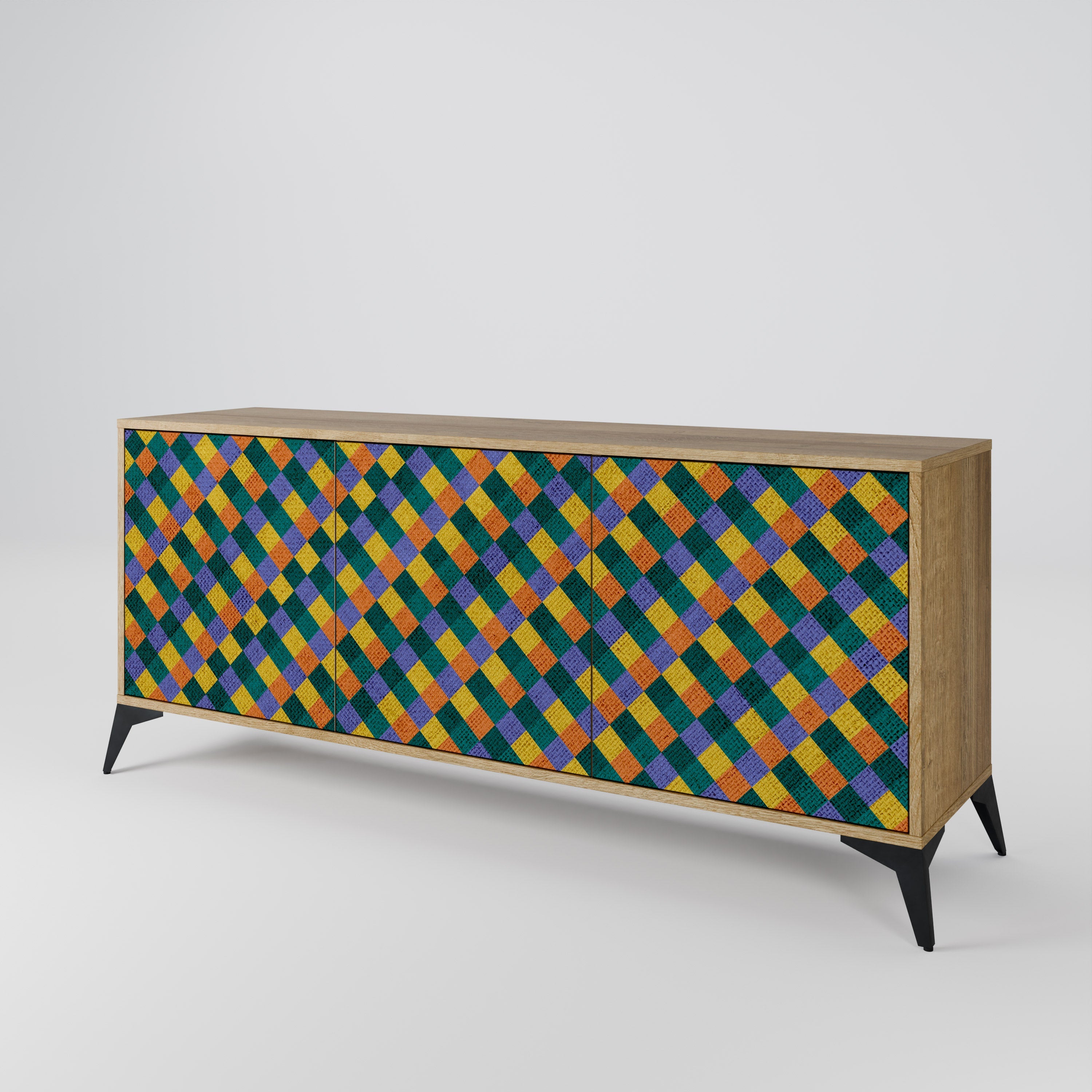 PAINTED SQUARES MIX 3-türiges Sideboard in Eichenoptik