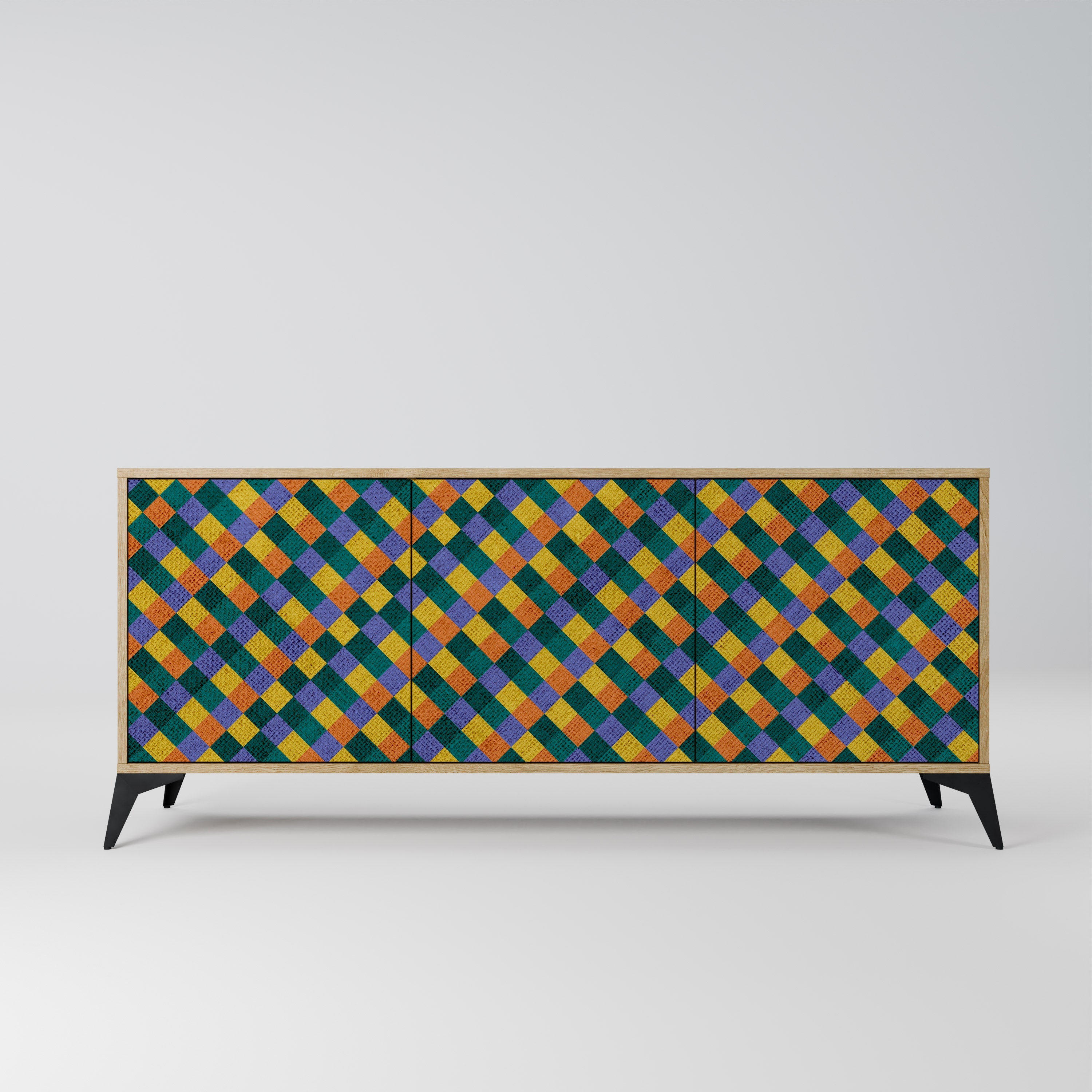 PAINTED SQUARES MIX 3-türiges Sideboard in Eichenoptik