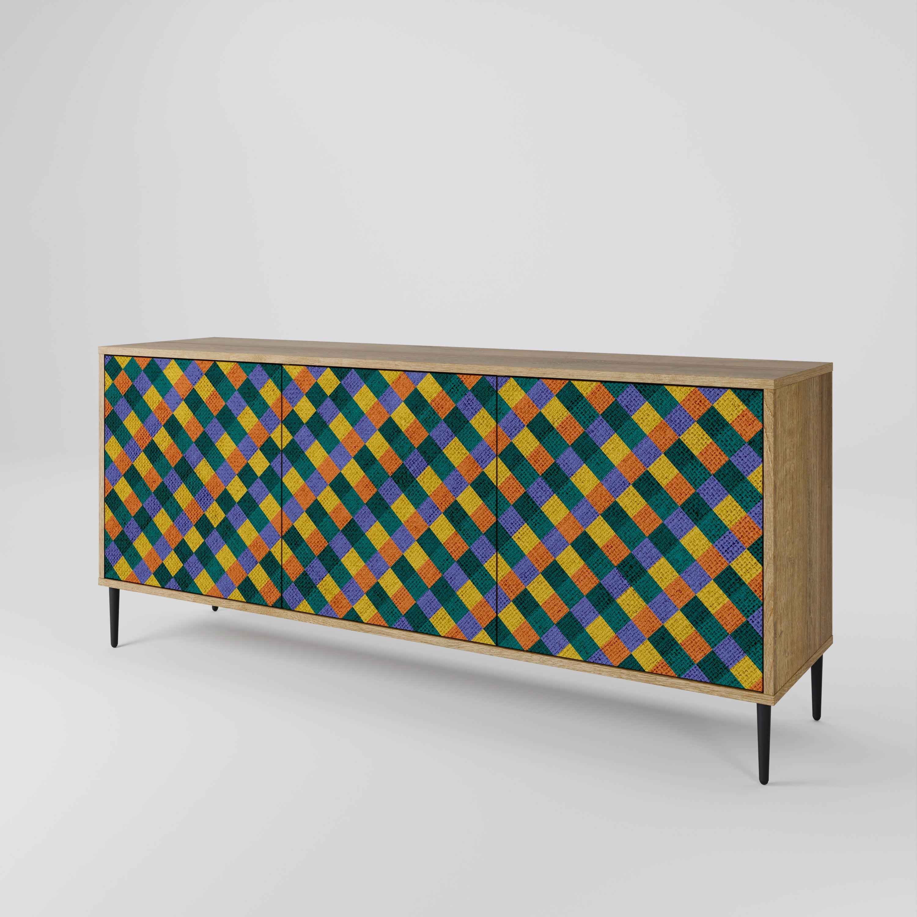 PAINTED SQUARES MIX 3-türiges Sideboard in Eichenoptik