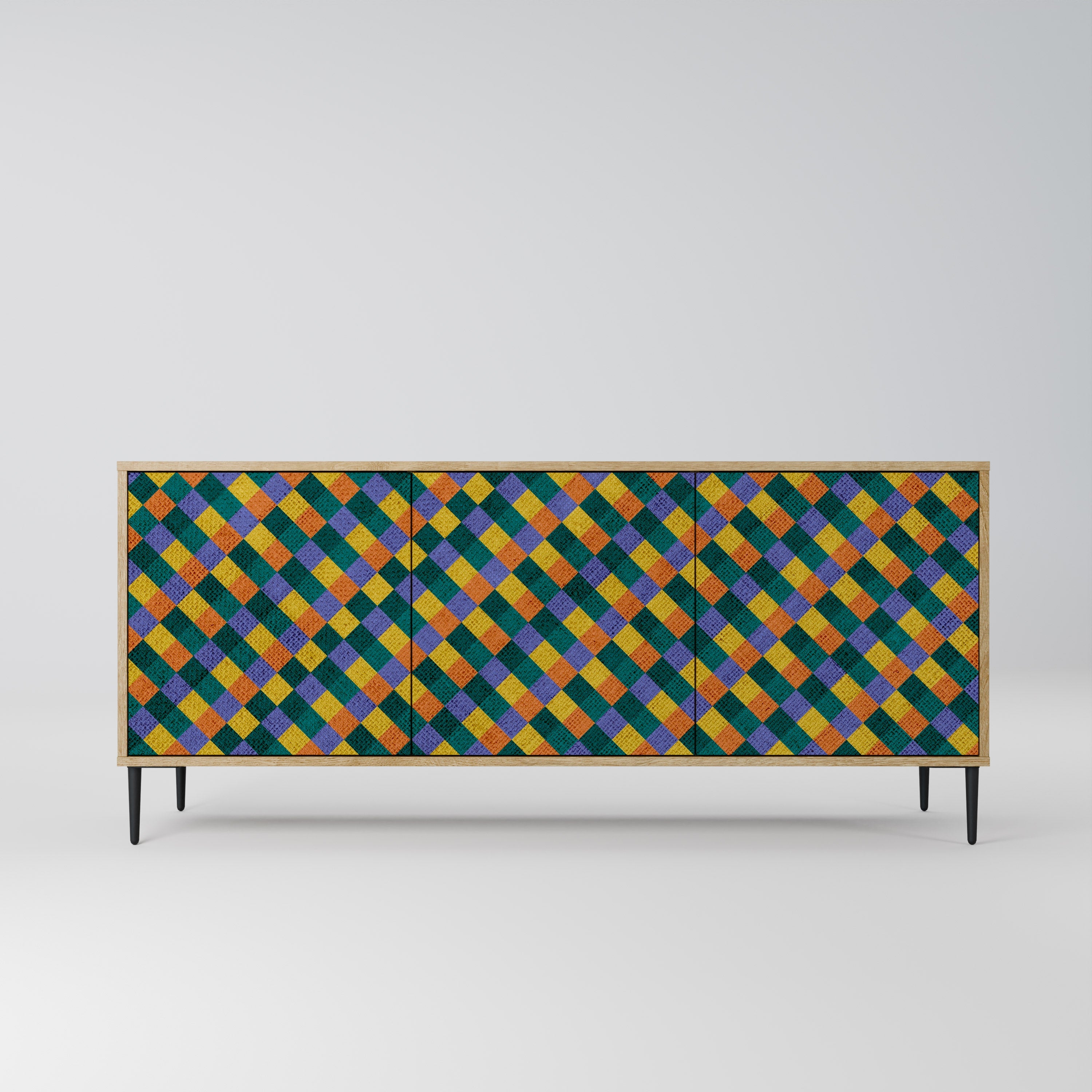 PAINTED SQUARES MIX 3-türiges Sideboard in Eichenoptik