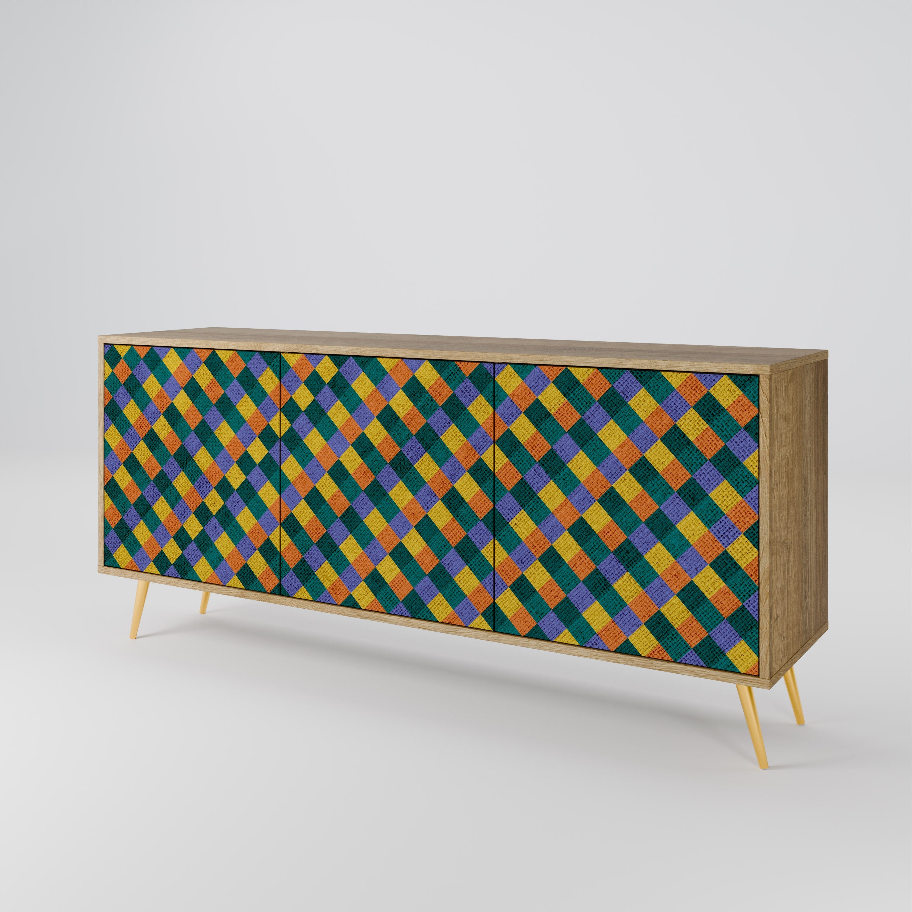 PAINTED SQUARES MIX 3-türiges Sideboard in Eichenoptik