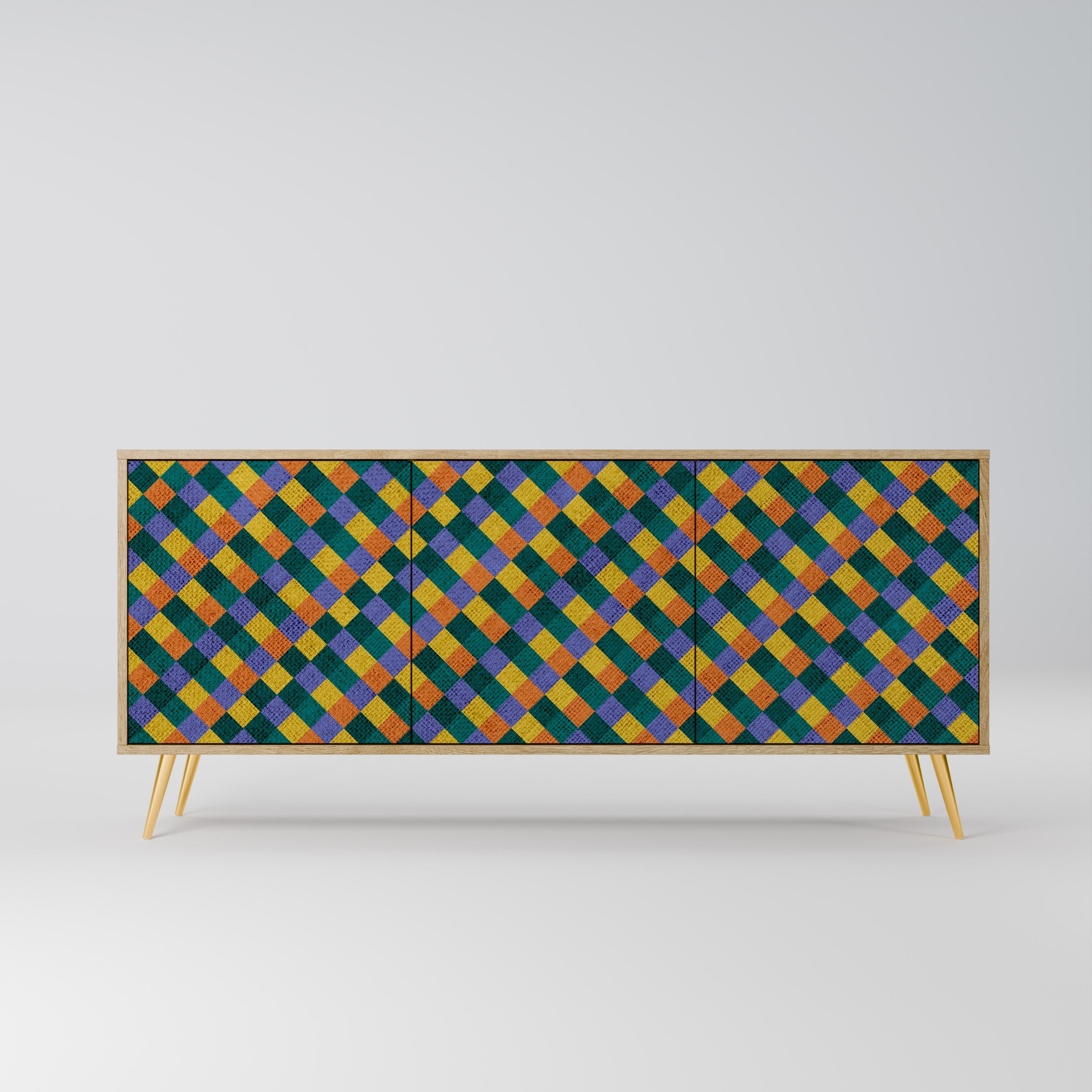 PAINTED SQUARES MIX 3-türiges Sideboard in Eichenoptik