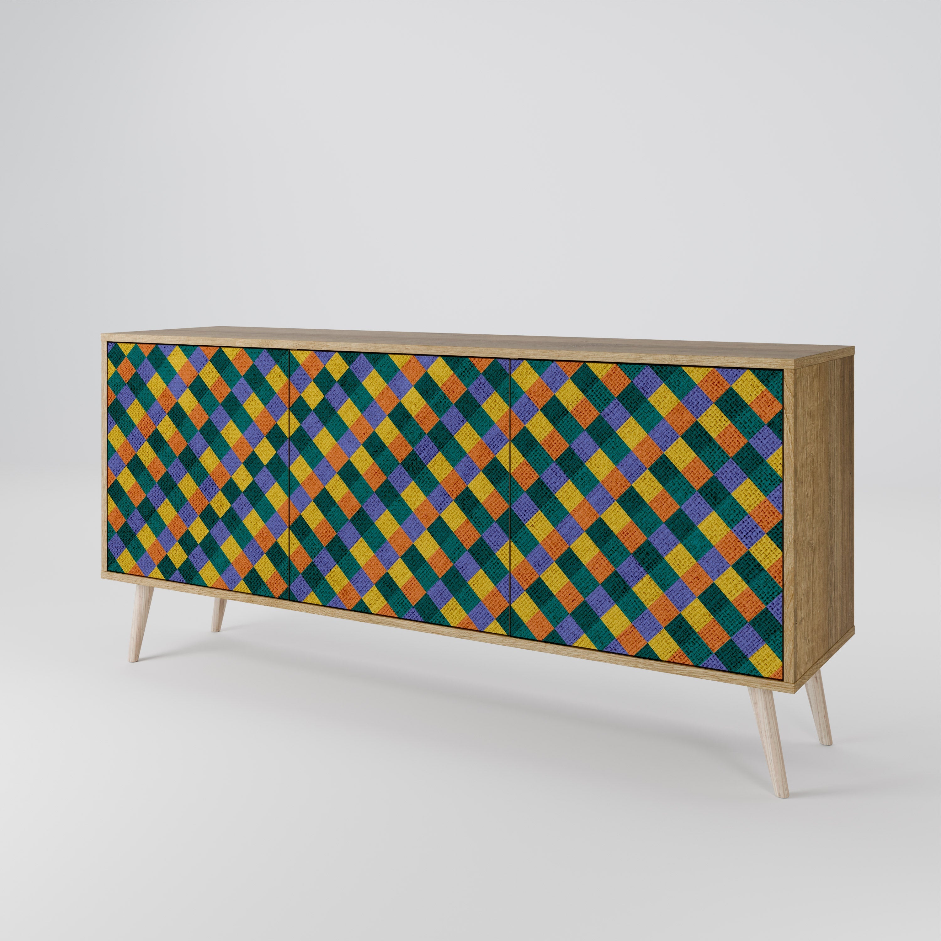 PAINTED SQUARES MIX 3-türiges Sideboard in Eichenoptik