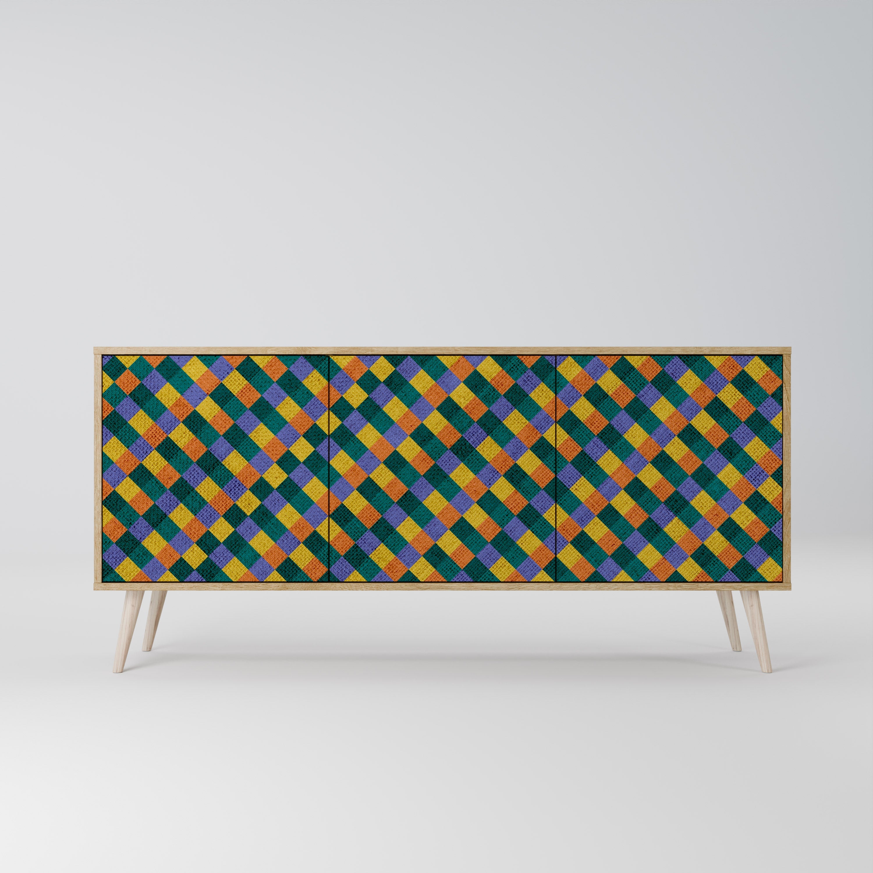 PAINTED SQUARES MIX 3-türiges Sideboard in Eichenoptik