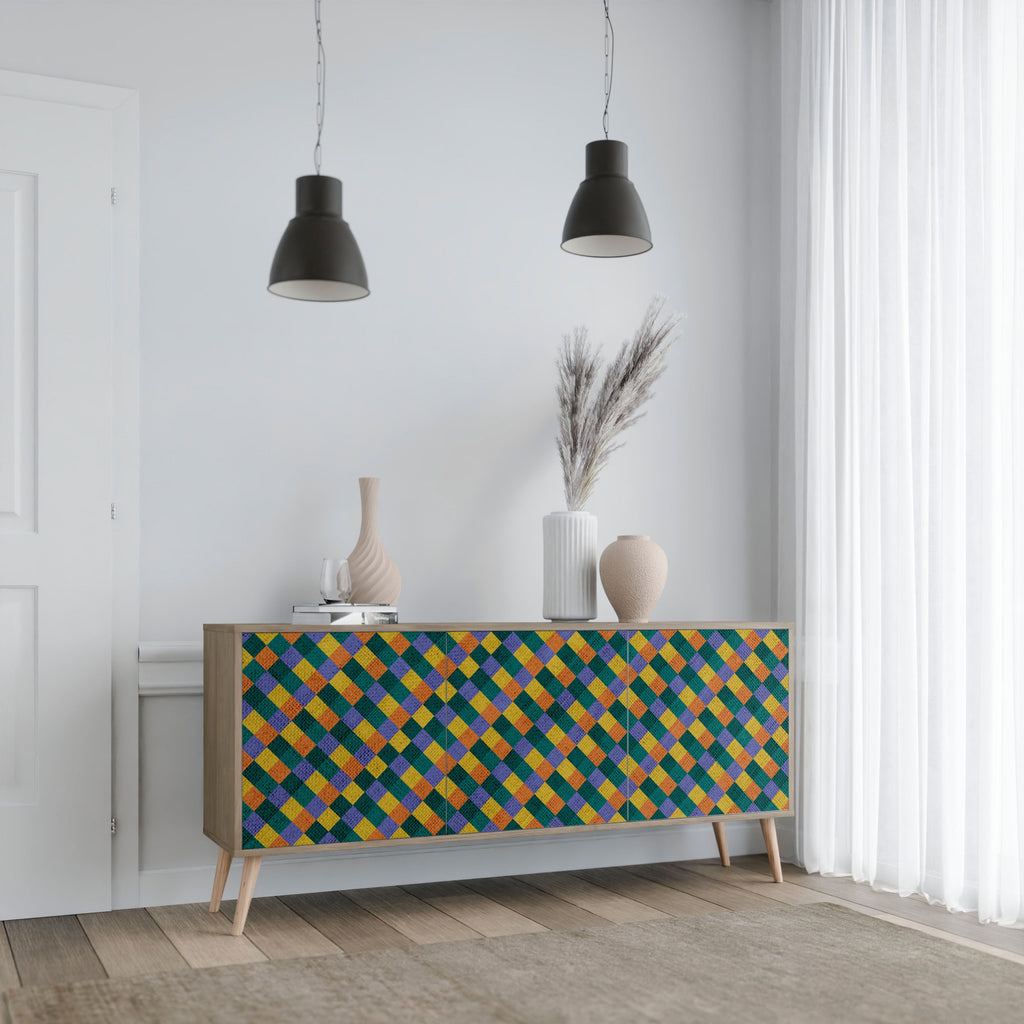 PAINTED SQUARES MIX 3-türiges Sideboard in Eichenoptik