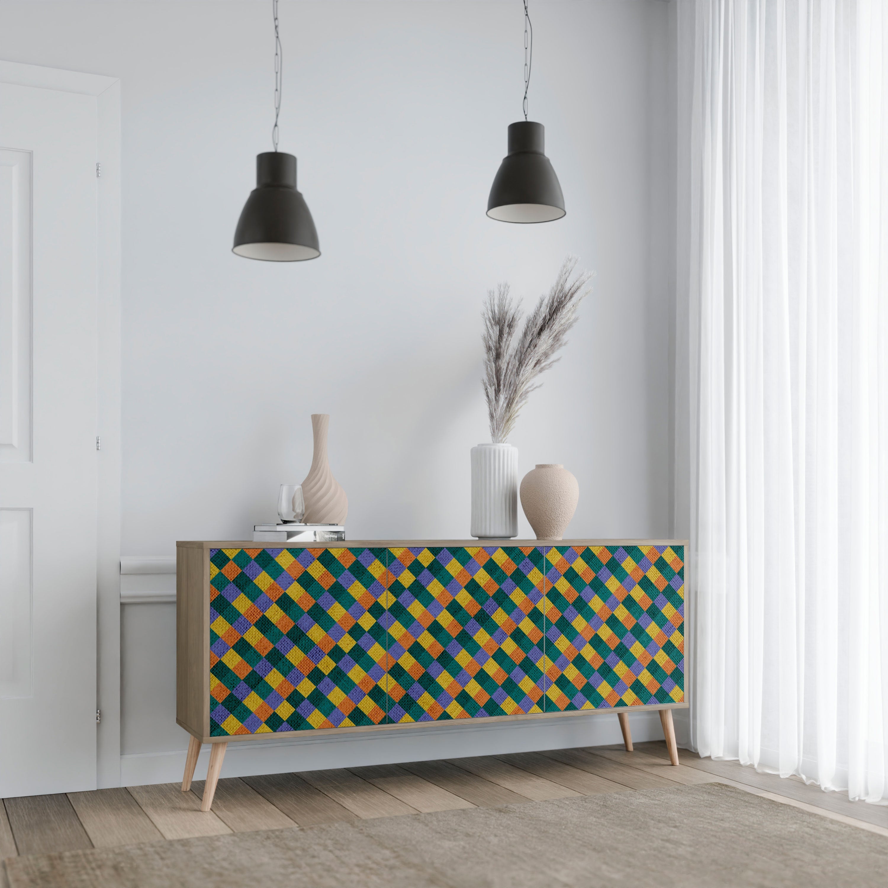 PAINTED SQUARES MIX 3-türiges Sideboard in Eichenoptik