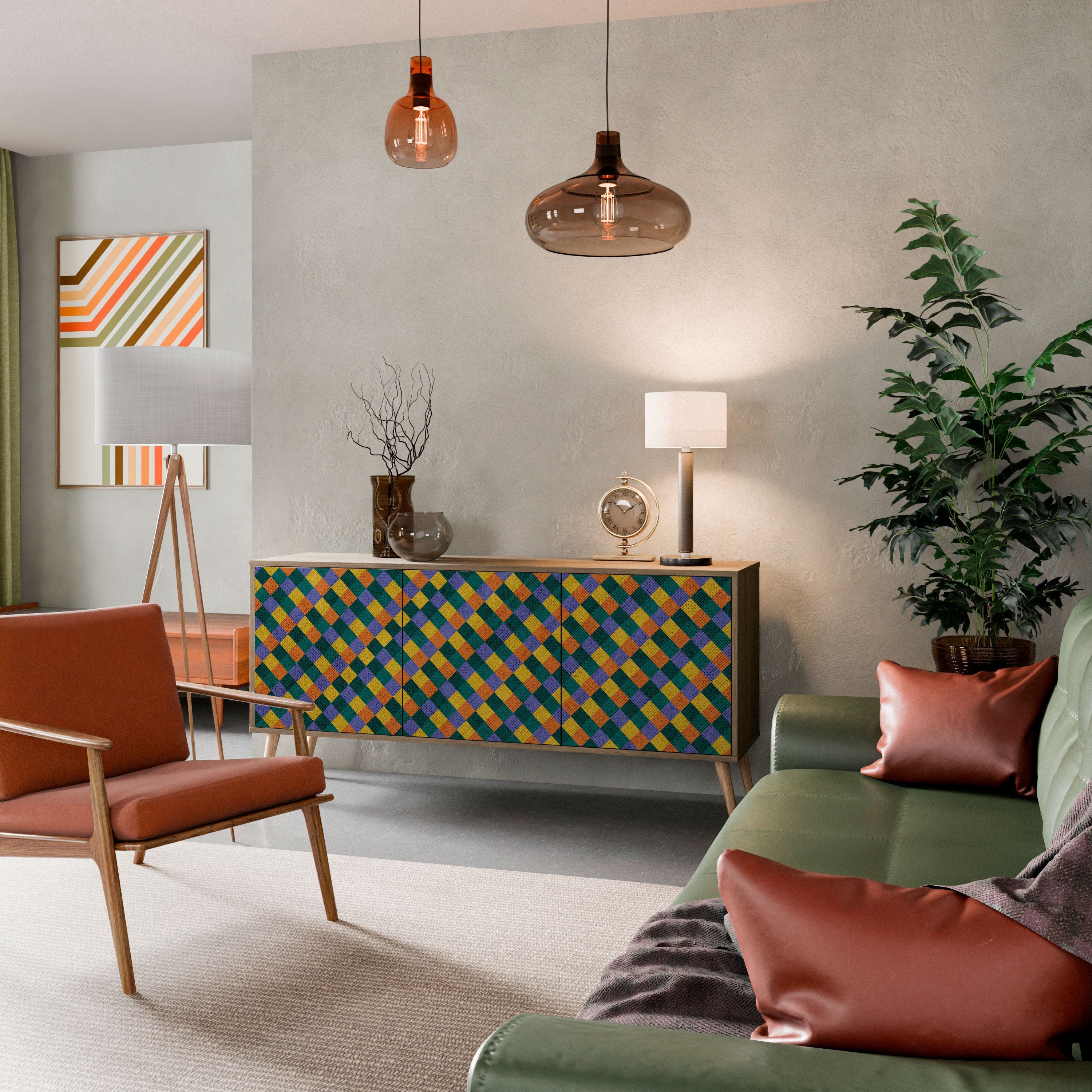 PAINTED SQUARES MIX 3-türiges Sideboard in Eichenoptik