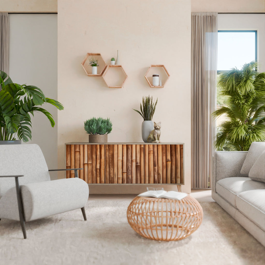 NATURAL WOOD 3-Door Sideboard in Oak Effect