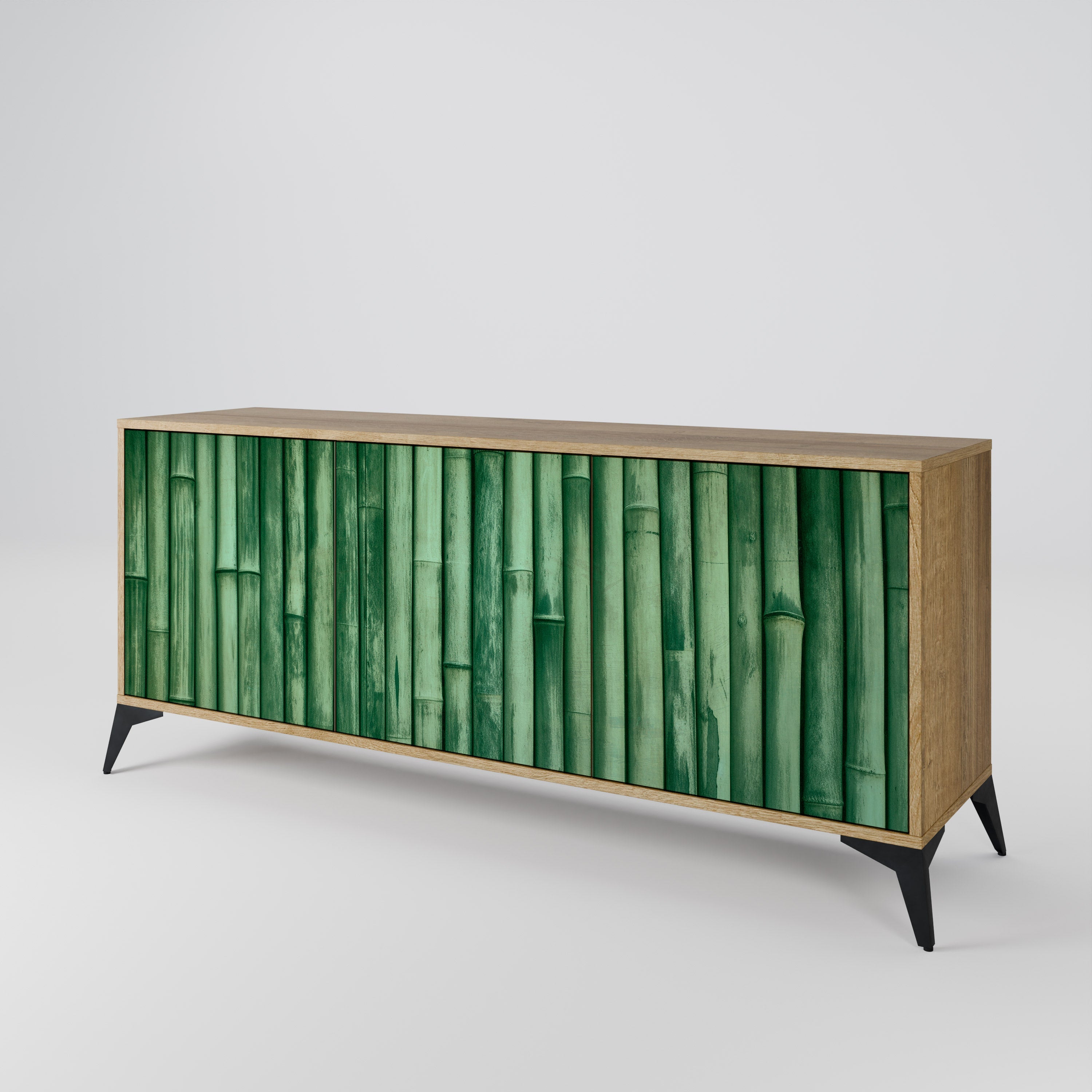 NATURAL GREEN 3-Door Sideboard in Oak Effect