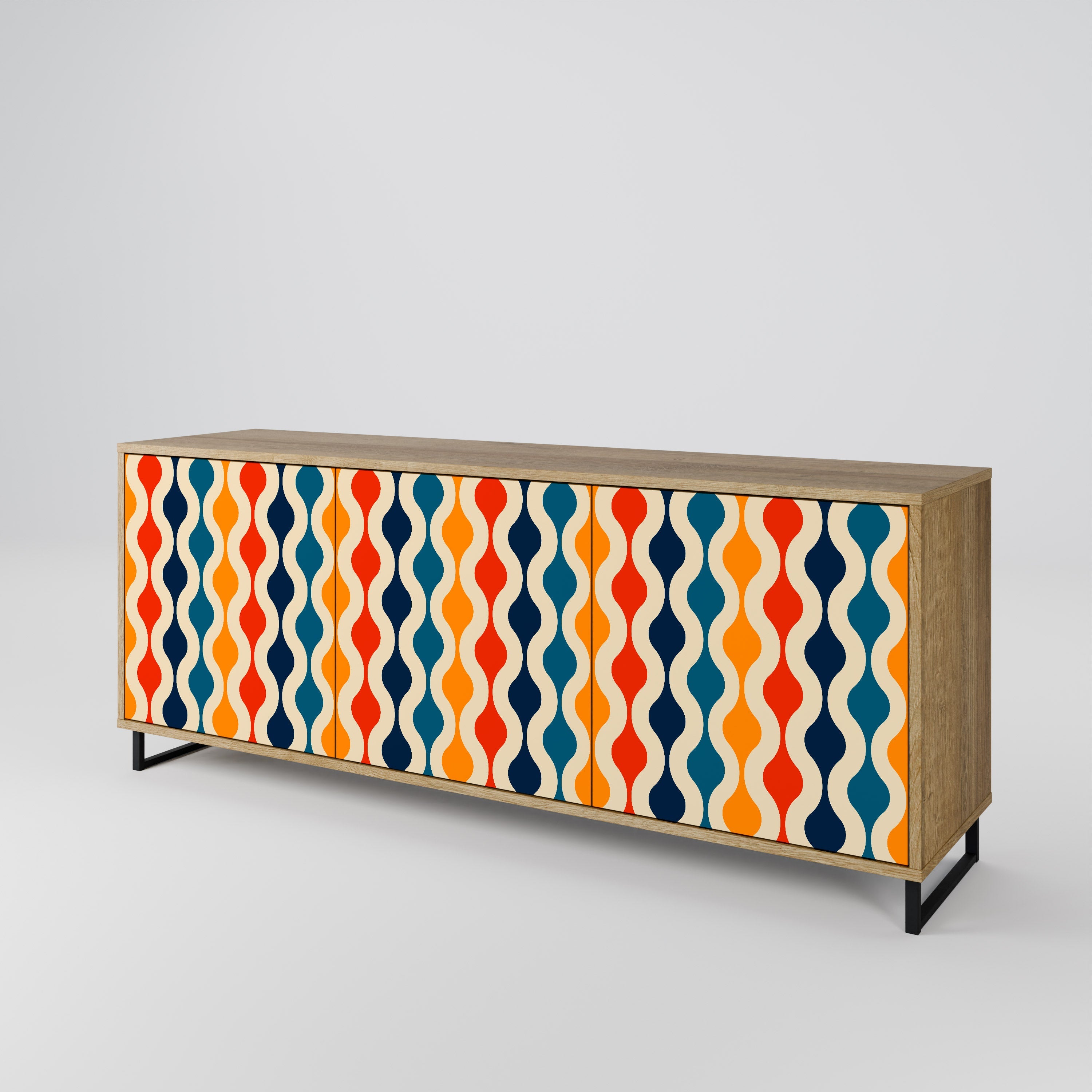 COLORFUL NOSTALGIA Sideboard mit 3 Türen in Eiche-Optik
