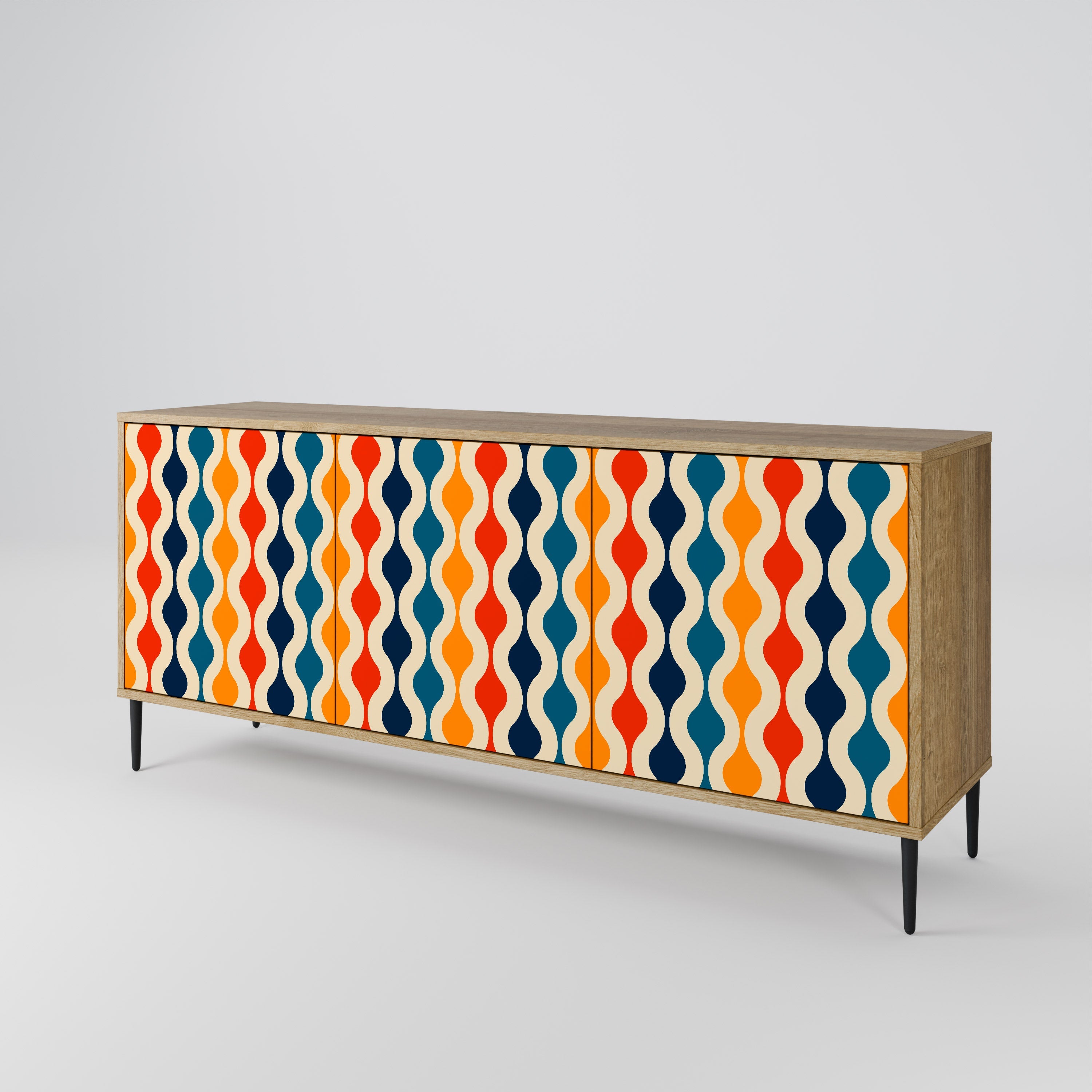 COLORFUL NOSTALGIA Sideboard mit 3 Türen in Eiche-Optik