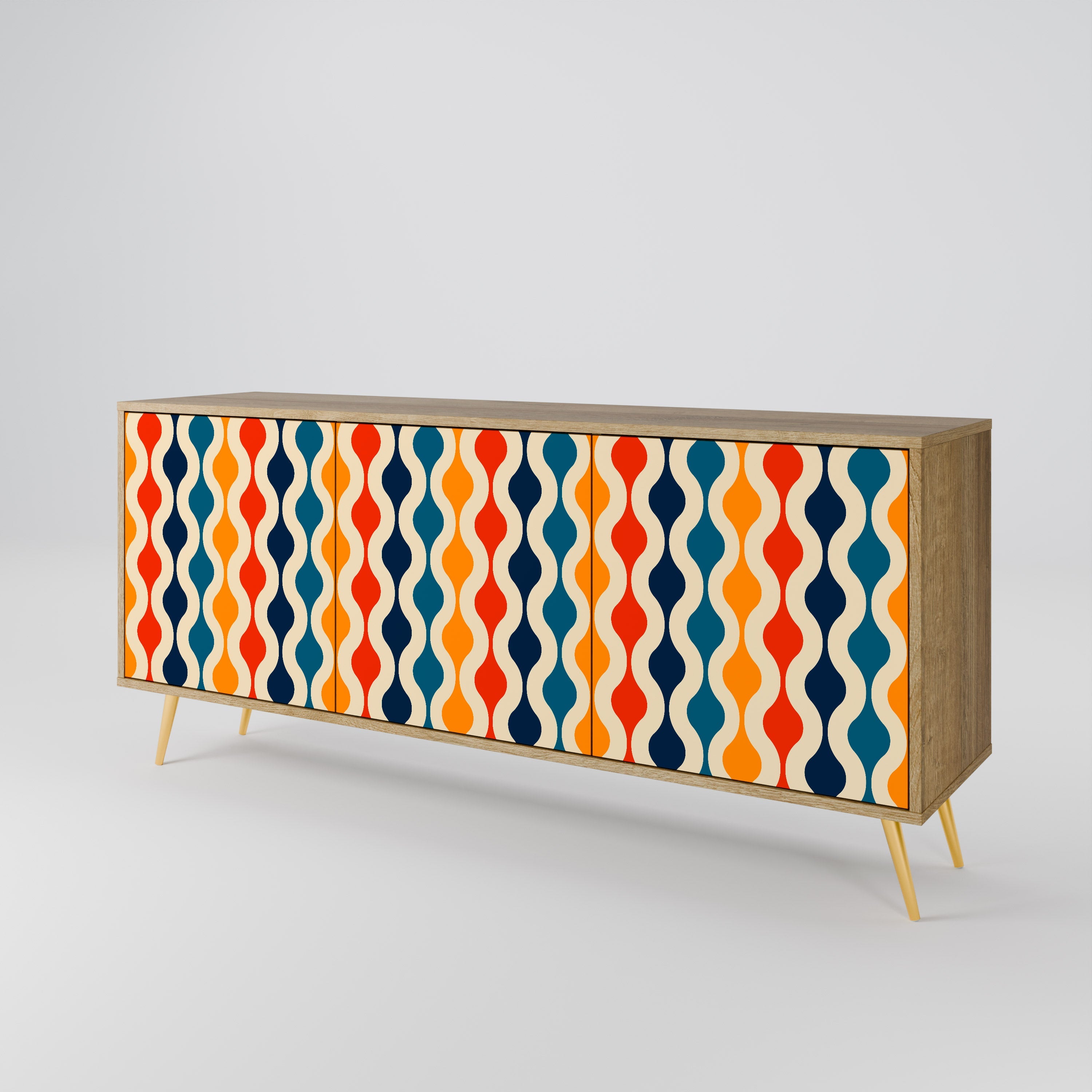 COLORFUL NOSTALGIA Sideboard mit 3 Türen in Eiche-Optik