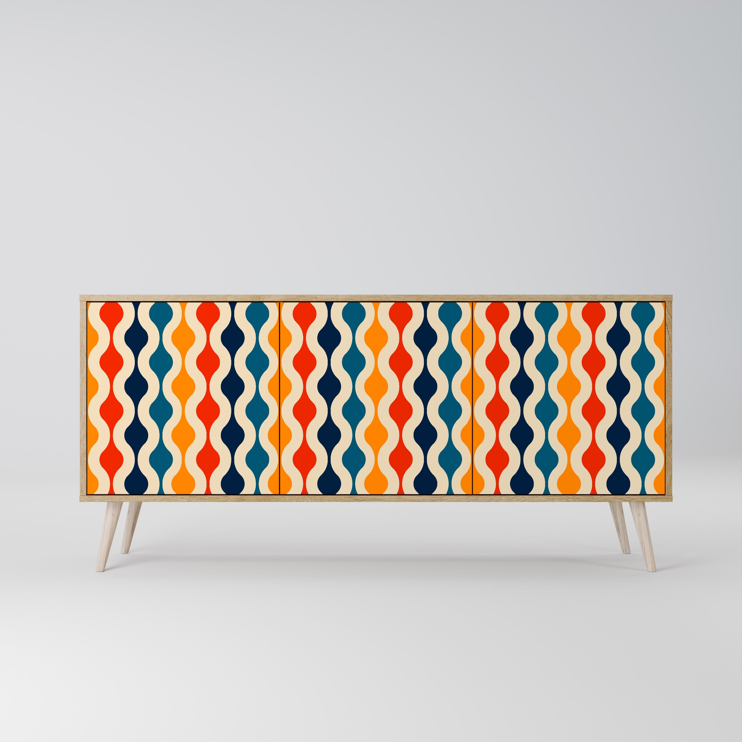 COLORFUL NOSTALGIA 3-Door Sideboard in Oak Effect