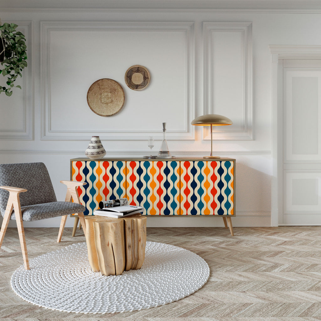 COLORFUL NOSTALGIA Sideboard mit 3 Türen in Eiche-Optik