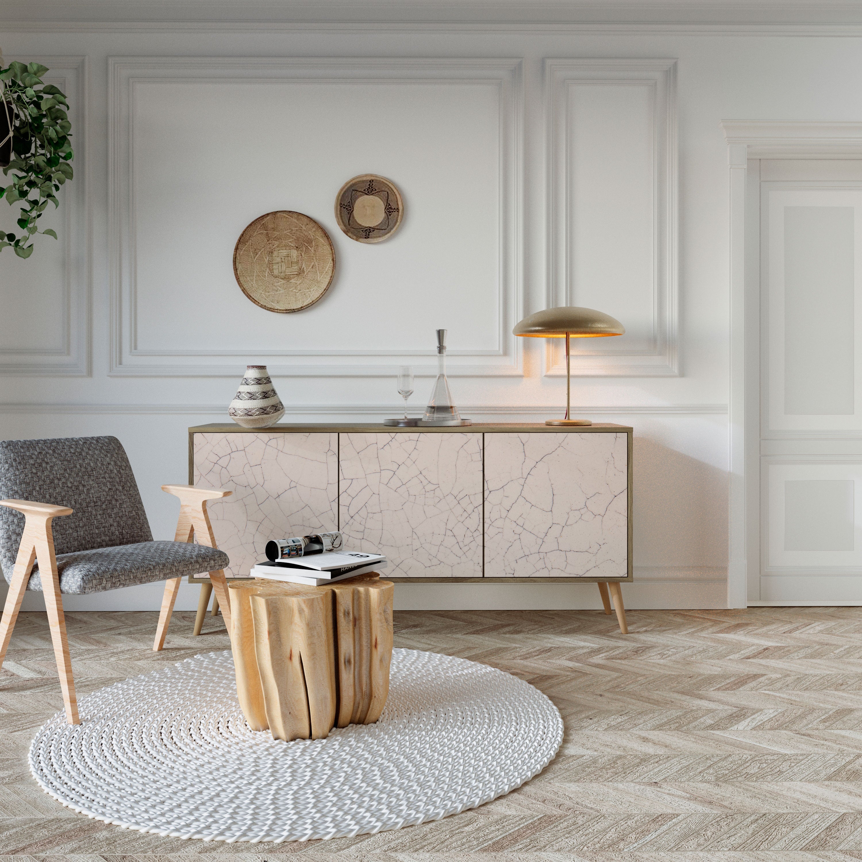 CERAMIC TEXTURE 3-Door Sideboard in Oak Effect