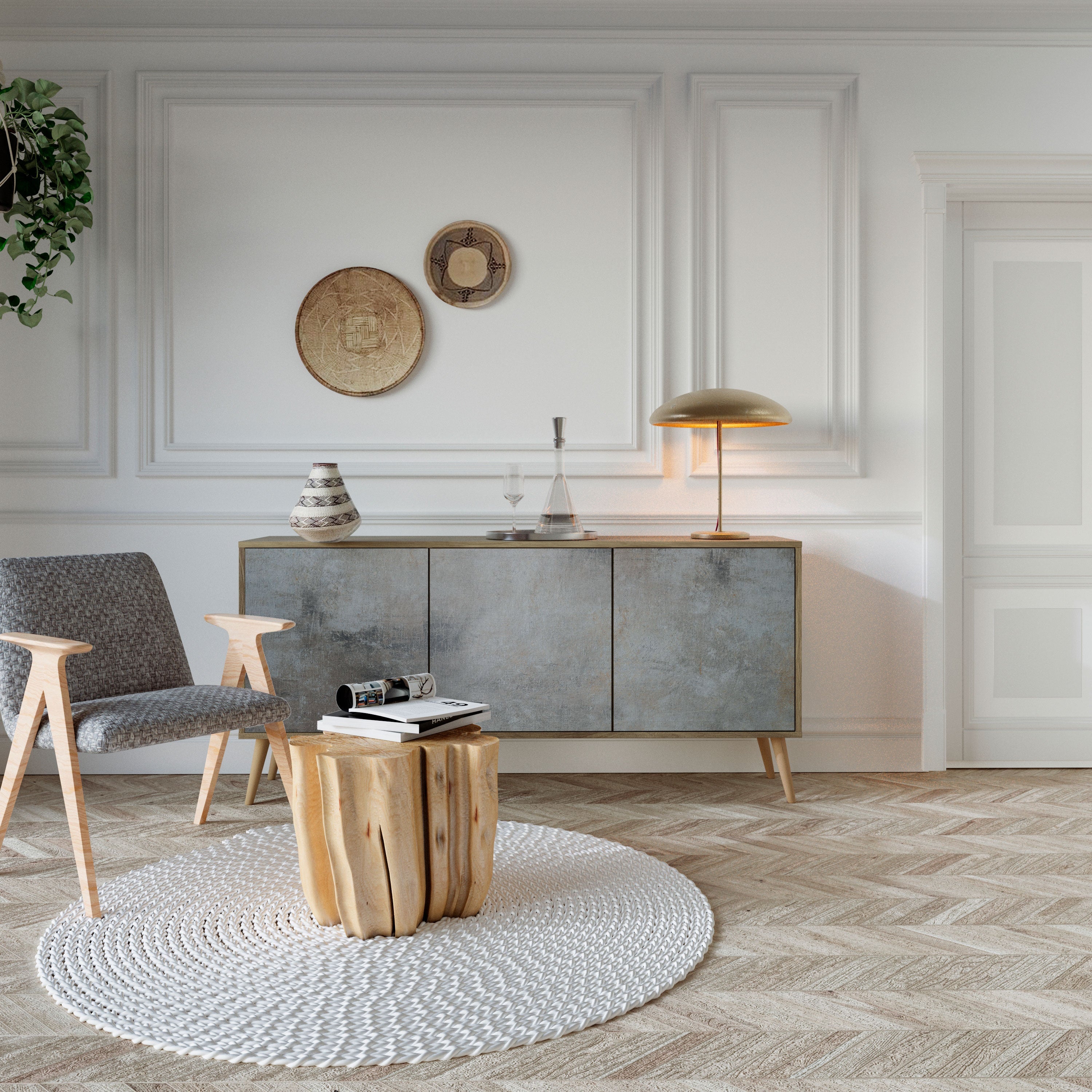 CONCRETE WALL 3-Door Sideboard in Oak Effect