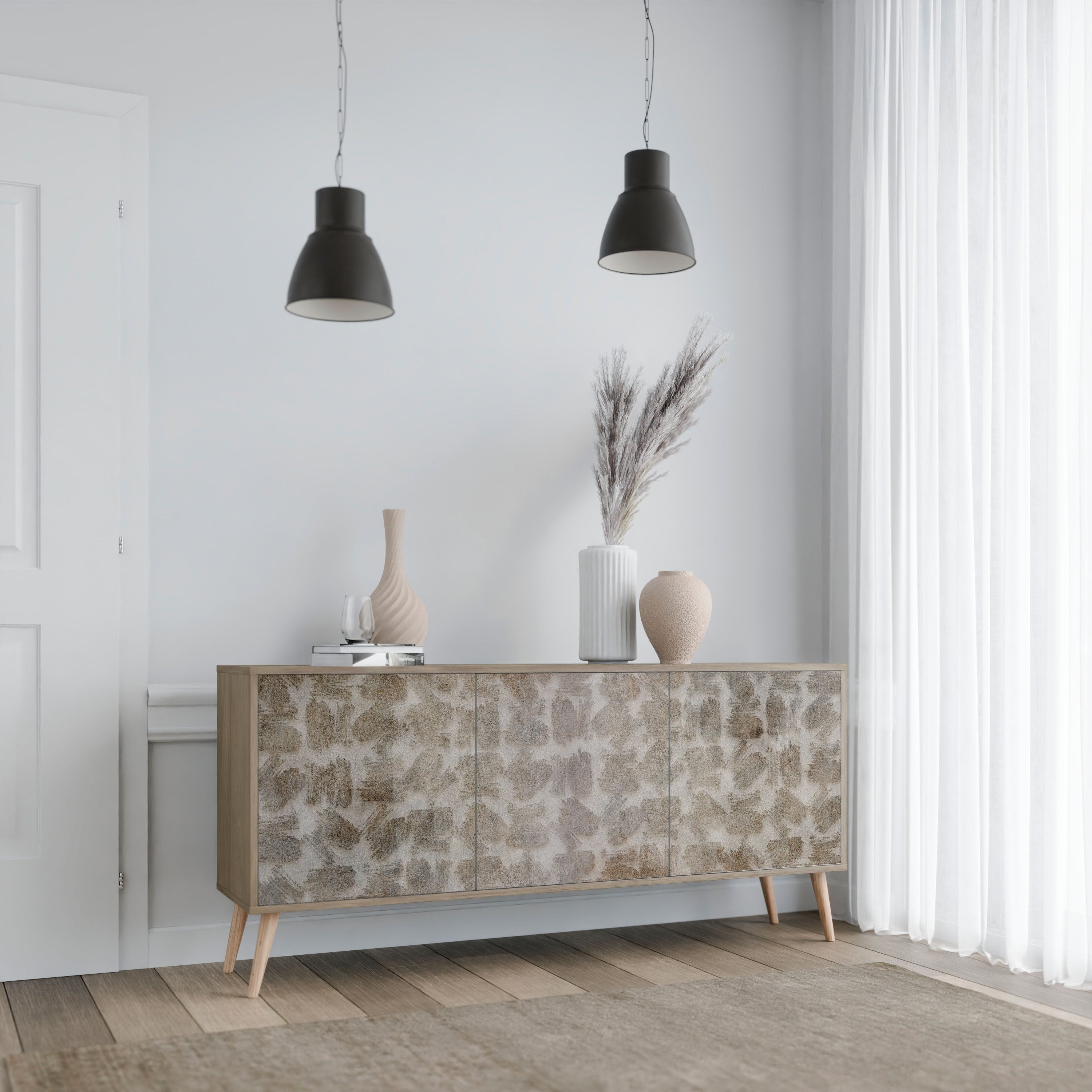 SLIGHTLY BLURRED 3-Door Sideboard in Oak Effect