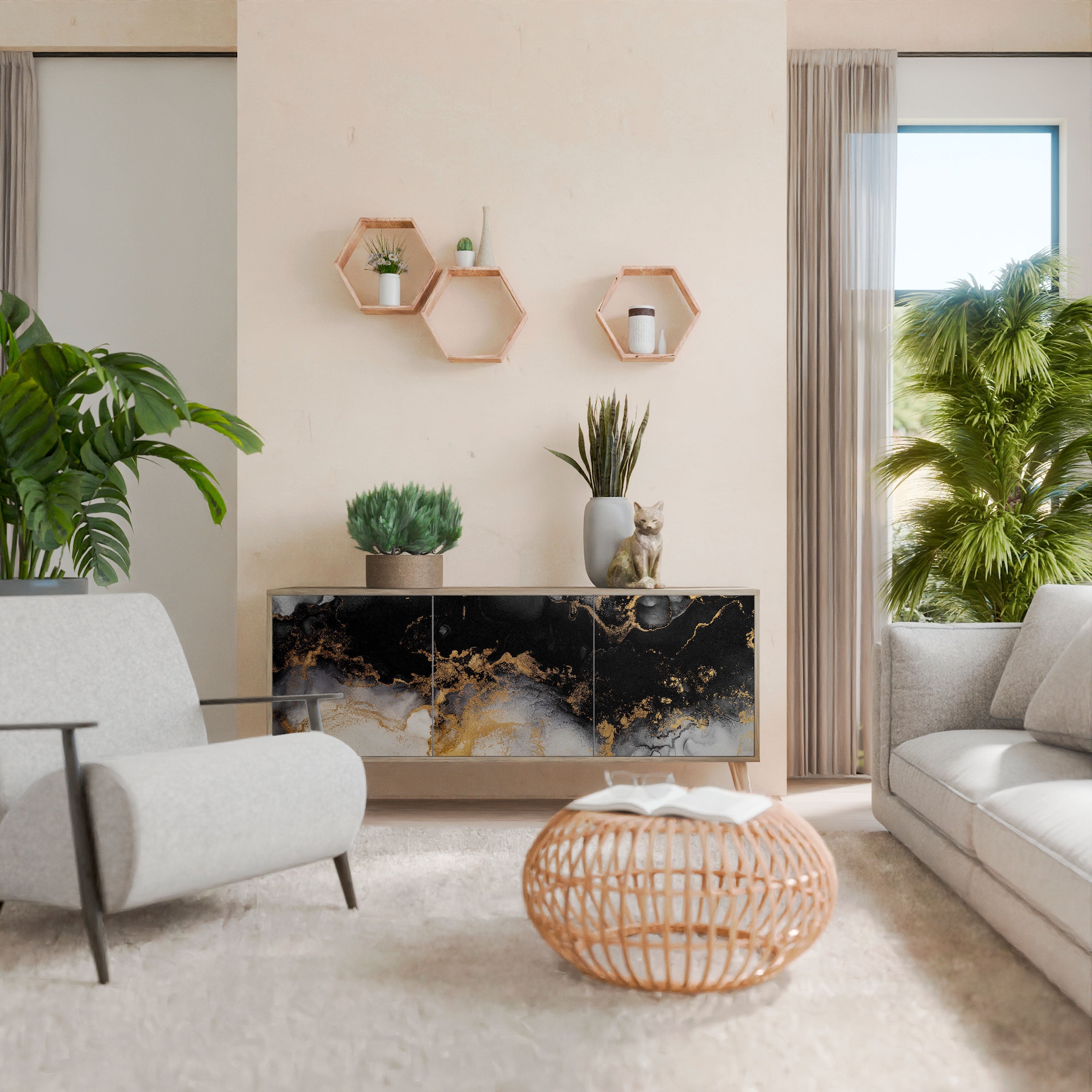 MARBLE OF TOMMORROW 3-Door Sideboard in Oak Effect