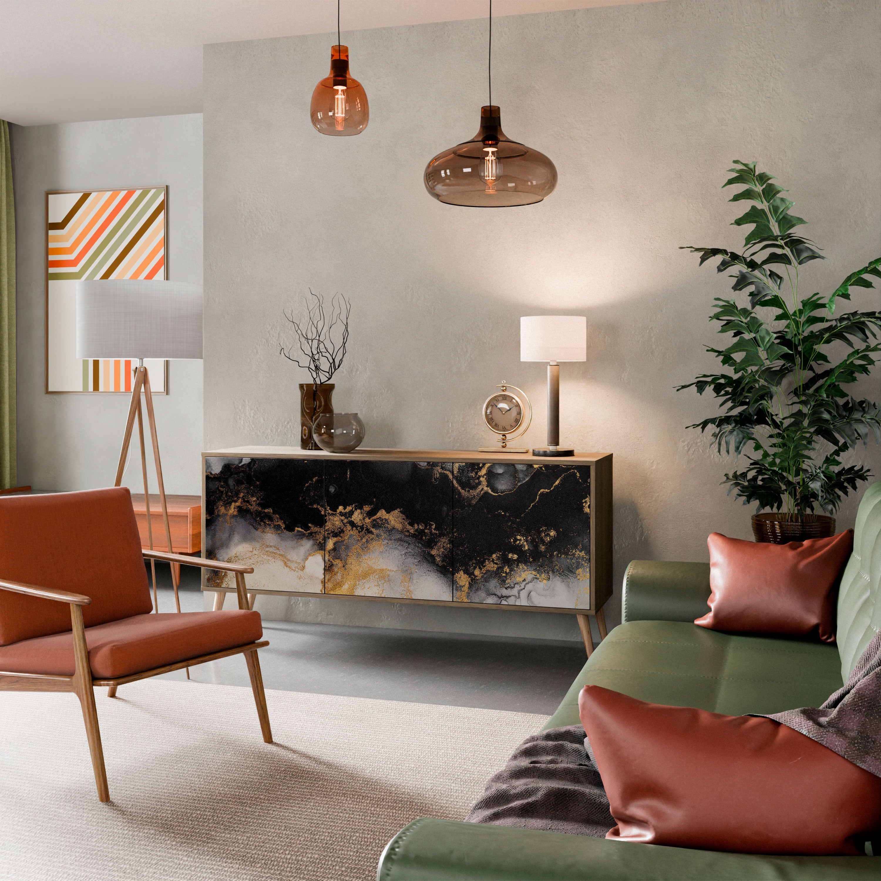 MARBLE OF TOMMORROW Sideboard mit 3 Türen in Eiche-Optik