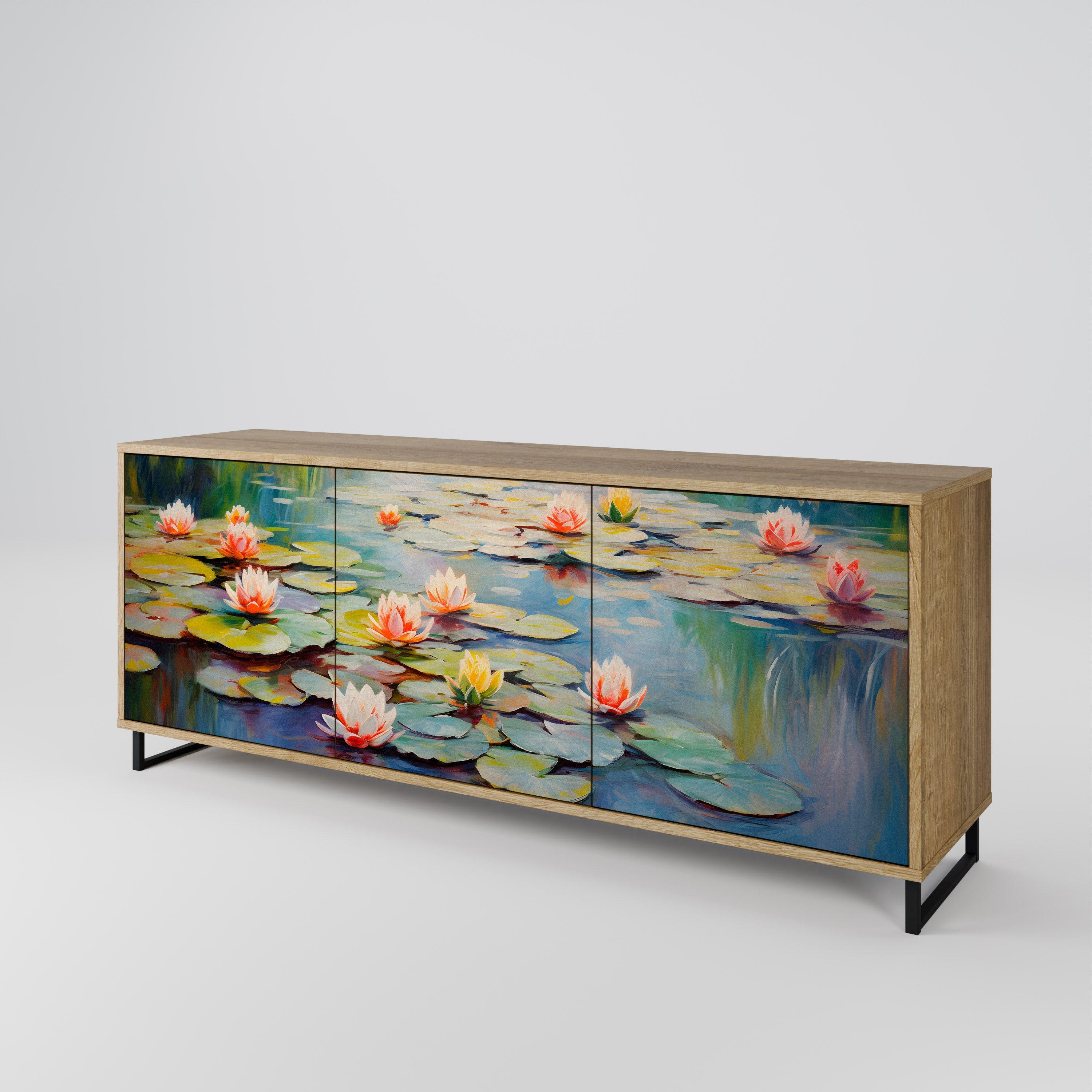BLOOMING WATERS 3-Door Sideboard in Oak Effect