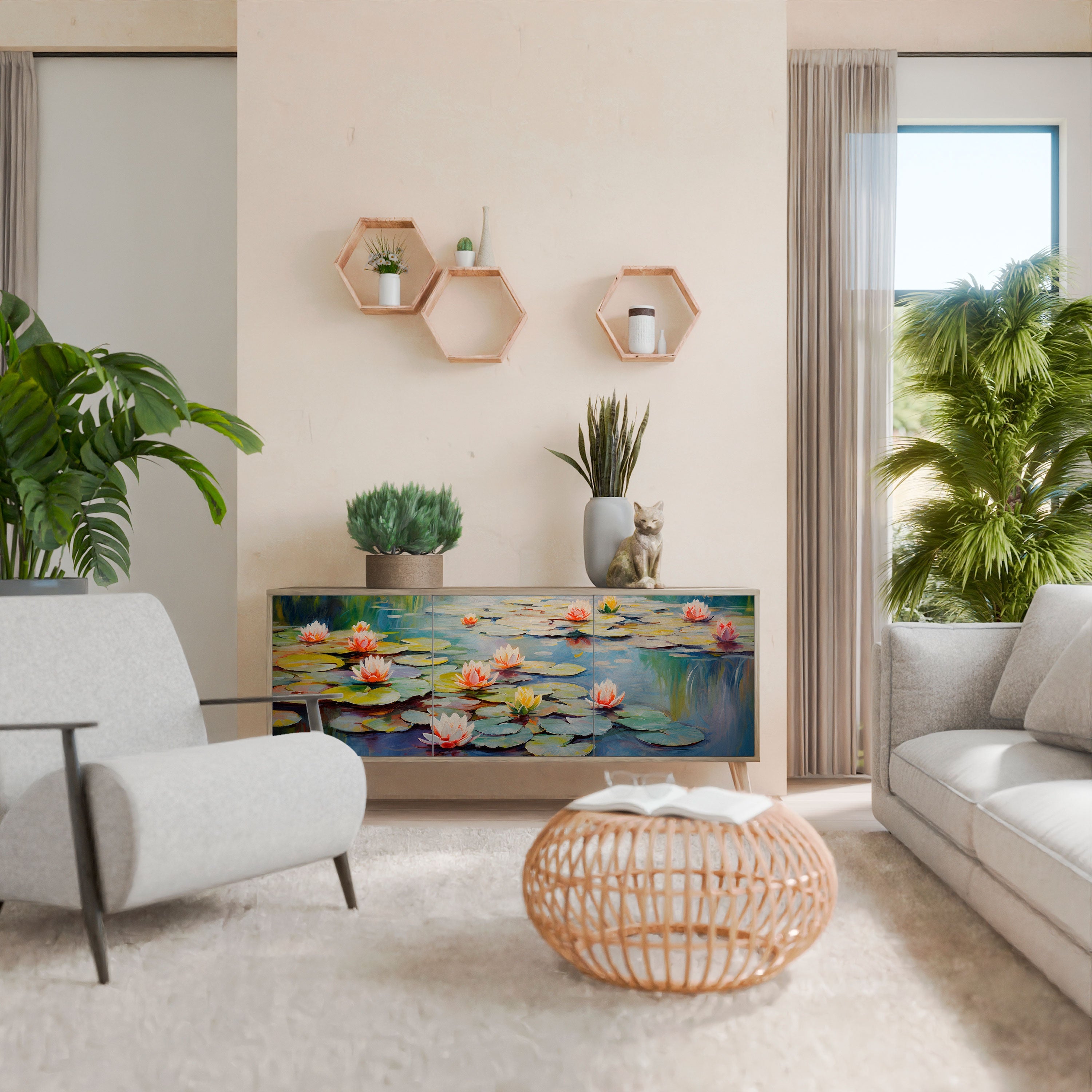 BLOOMING WATERS 3-Door Sideboard in Oak Effect