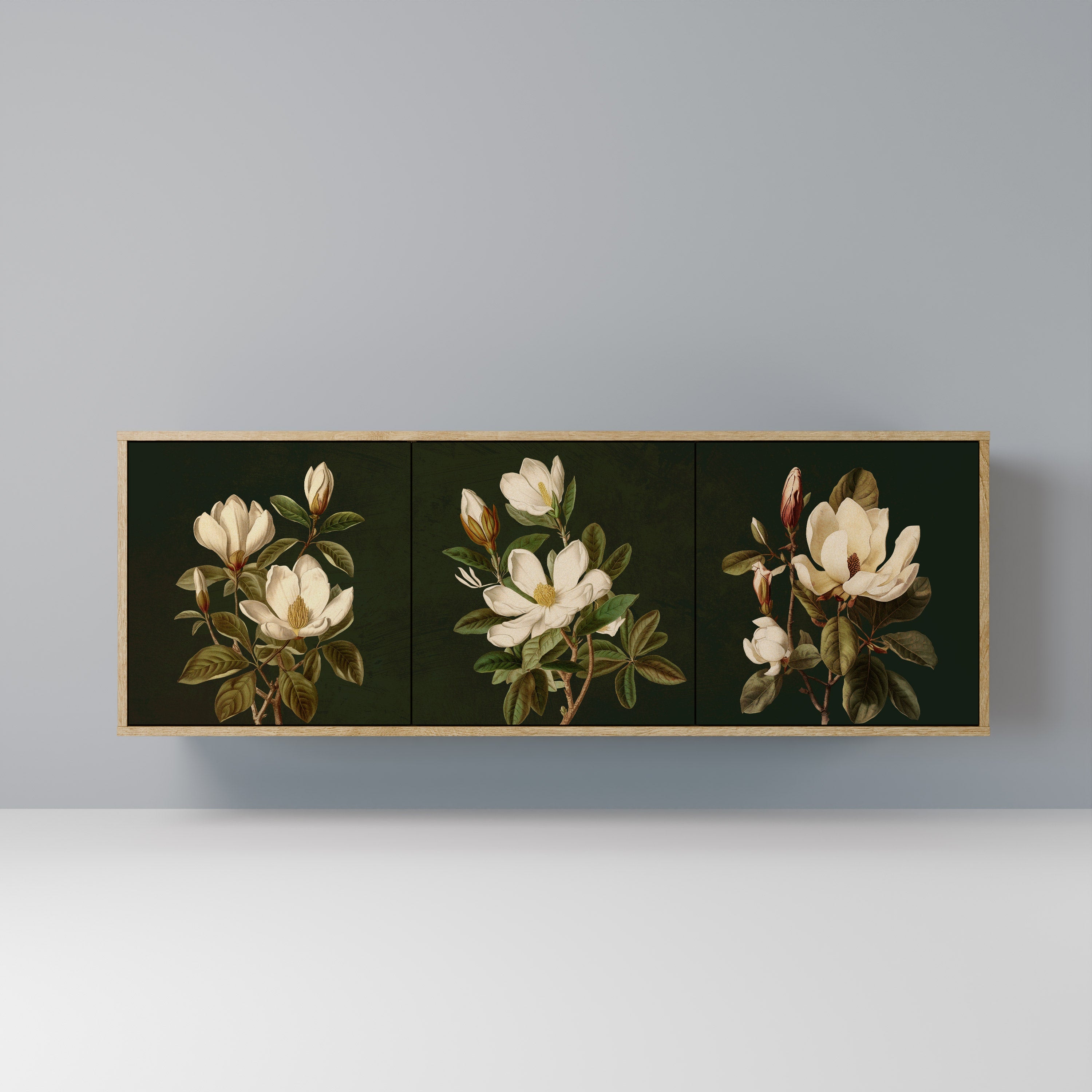 FLORAL NOIR 3-Door Sideboard in Oak Effect