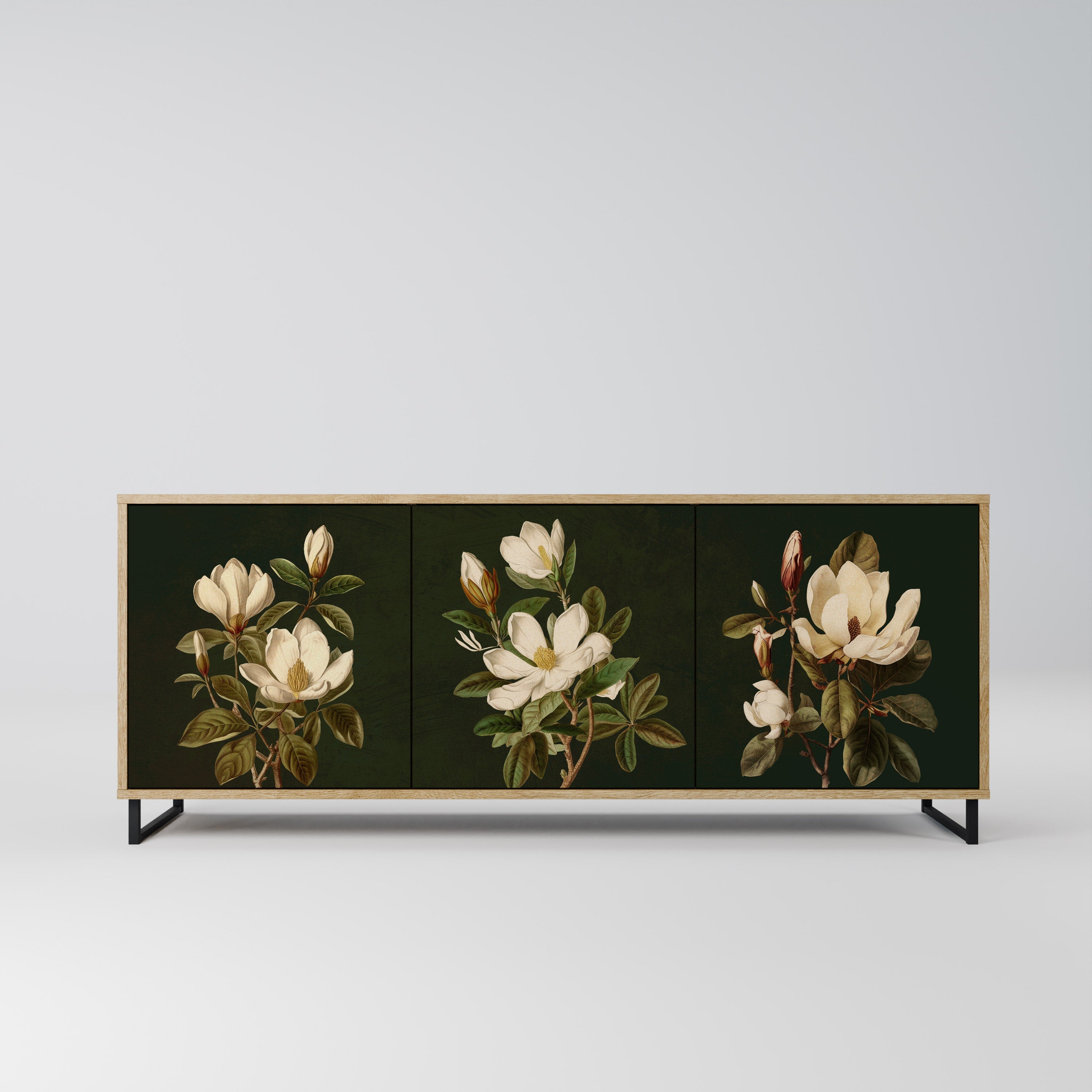 FLORAL NOIR 3-Door Sideboard in Oak Effect