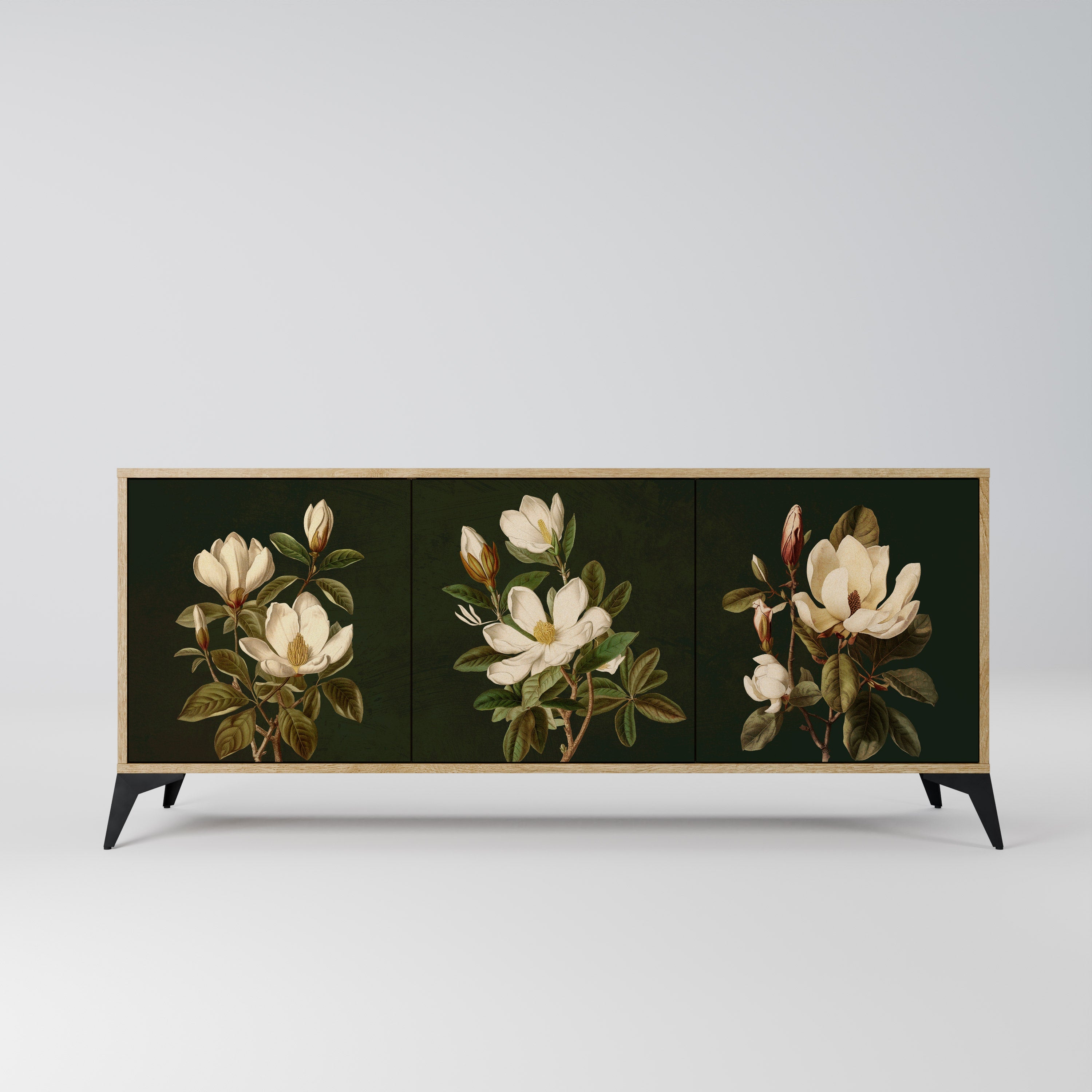 FLORAL NOIR 3-Door Sideboard in Oak Effect