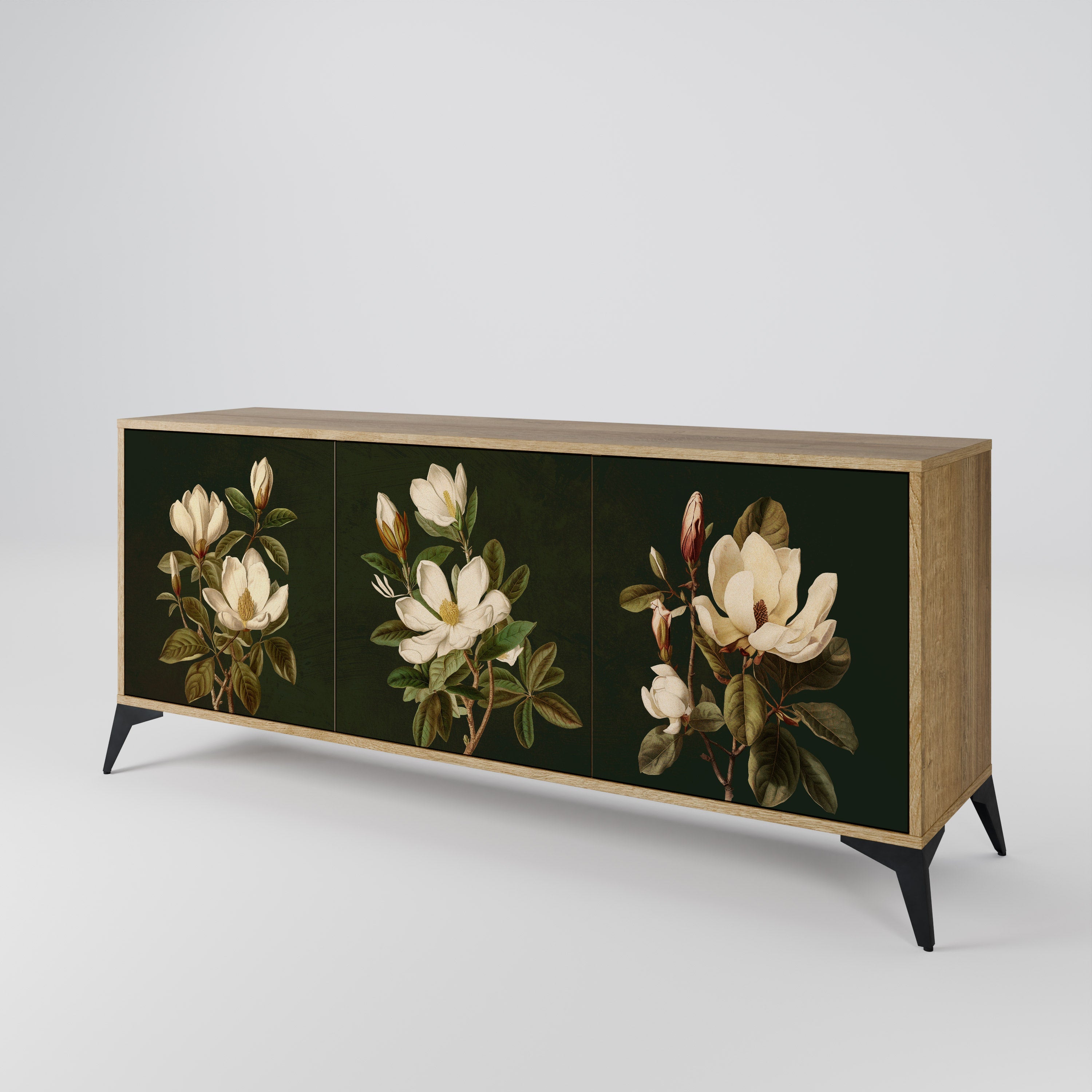 FLORAL NOIR 3-Door Sideboard in Oak Effect